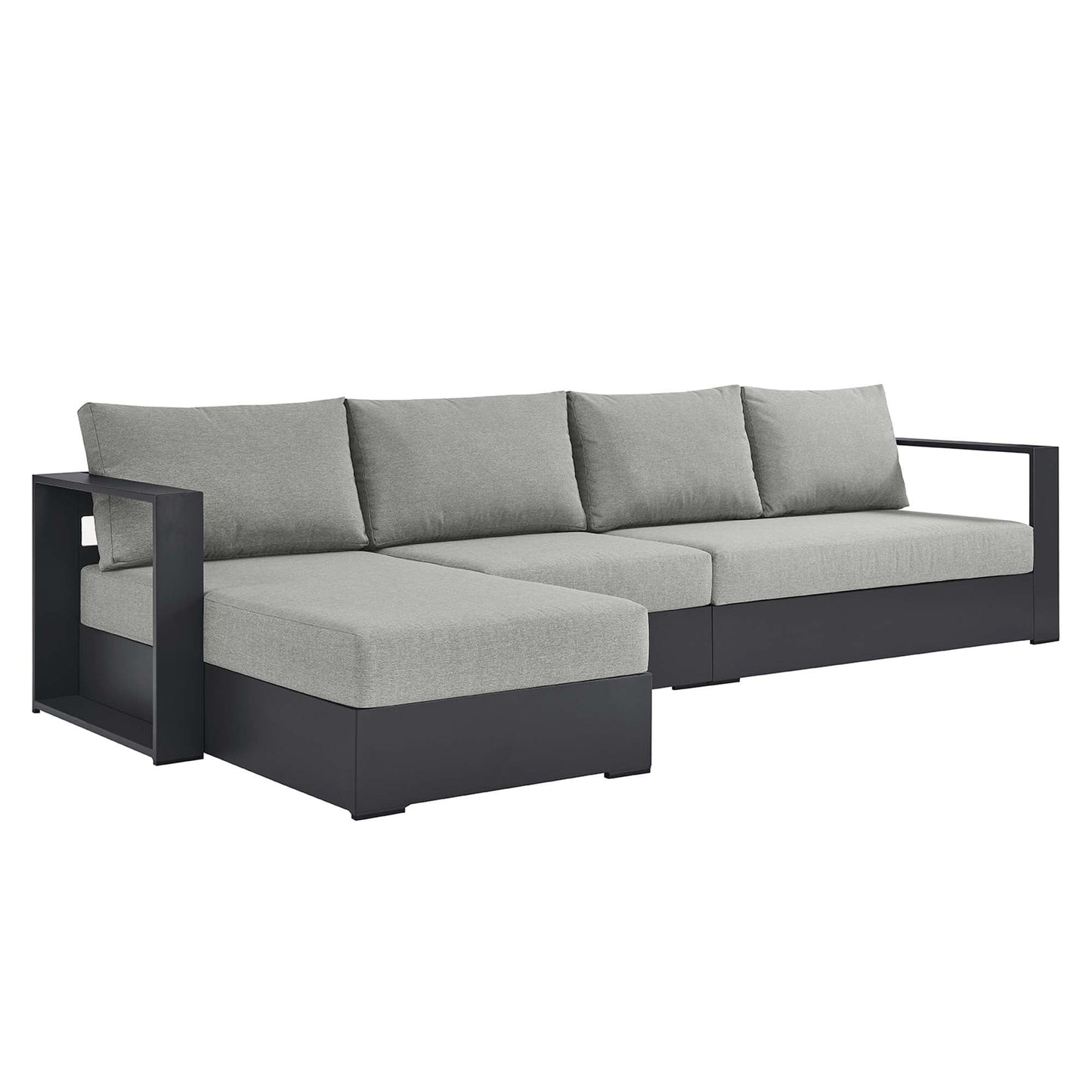 Tahoe 3-Piece Outdoor Patio Powder-Coated Aluminum Left-Facing Chaise Sectional Sofa Set by Modway EEI-6672-GRY-GRY