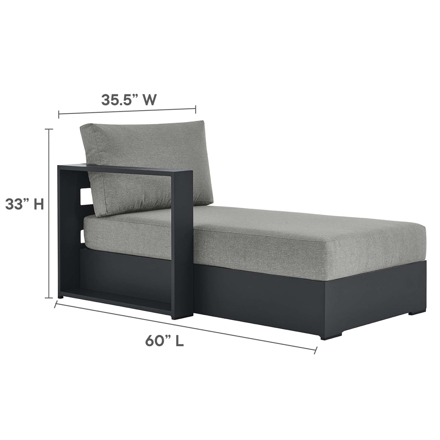 Tahoe 3-Piece Outdoor Patio Powder-Coated Aluminum Left-Facing Chaise Sectional Sofa Set by Modway EEI-6672-GRY-GRY