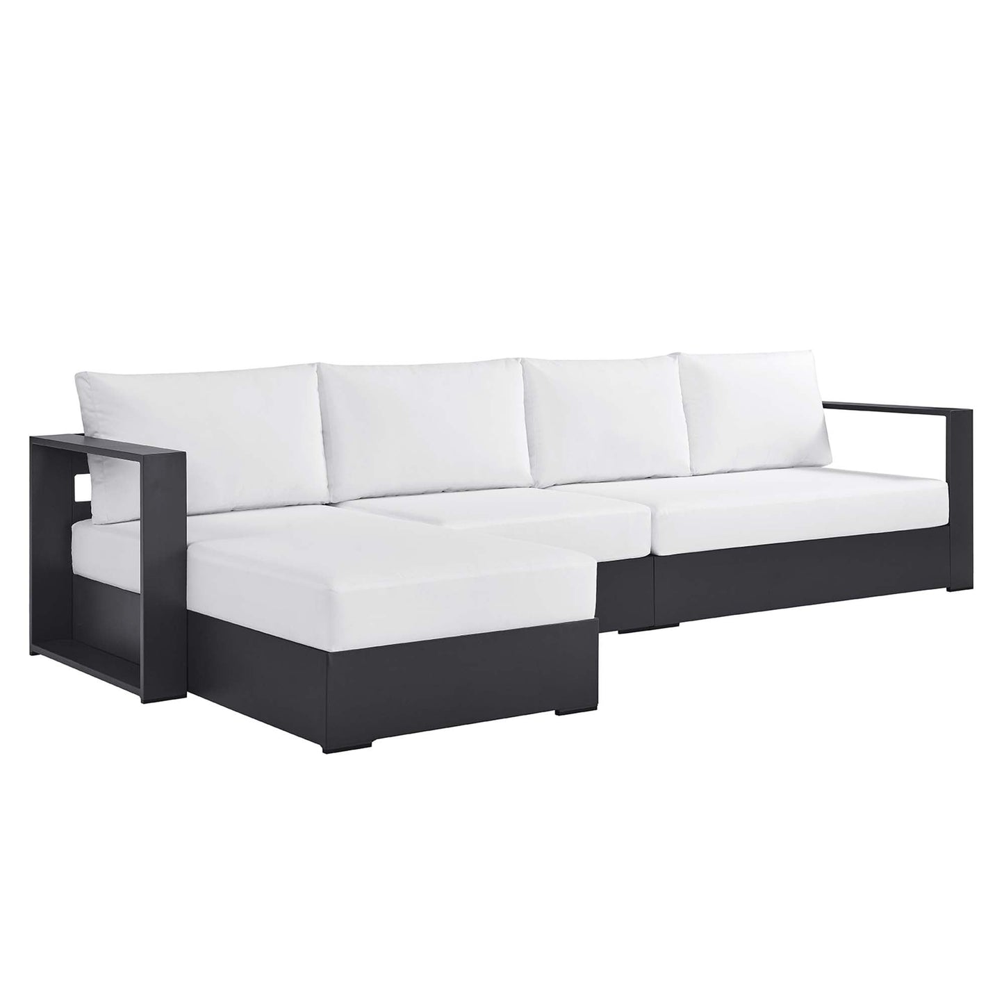 Tahoe 3-Piece Outdoor Patio Powder-Coated Aluminum Left-Facing Chaise Sectional Sofa Set by Modway EEI-6672-GRY-WHI
