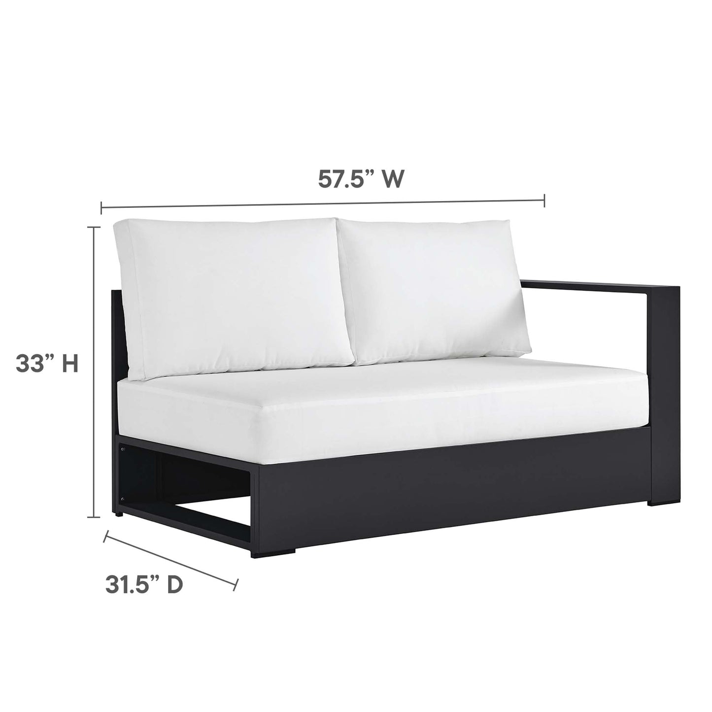 Tahoe 3-Piece Outdoor Patio Powder-Coated Aluminum Left-Facing Chaise Sectional Sofa Set by Modway EEI-6672-GRY-WHI