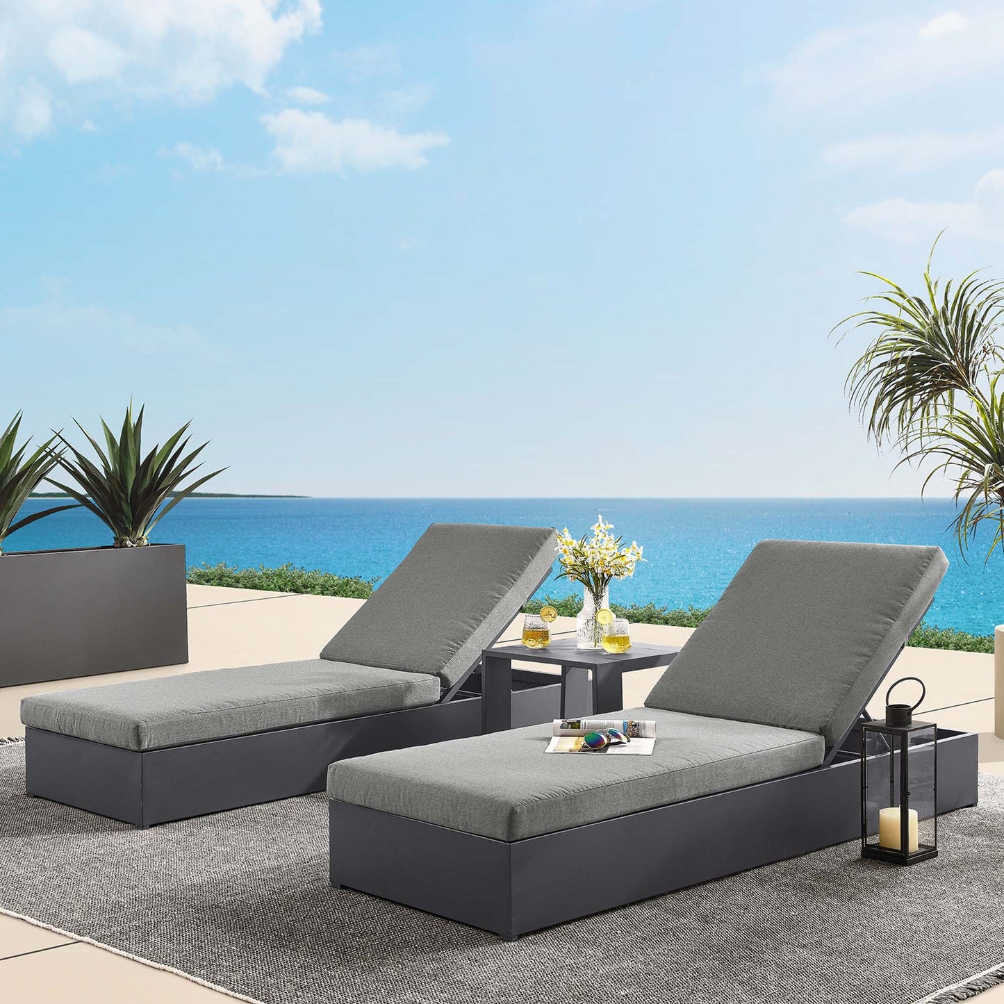 Tahoe 3-Piece Outdoor Patio Powder-Coated Aluminum Chaise Lounge Set by Modway EEI-6673-GRY-CHA