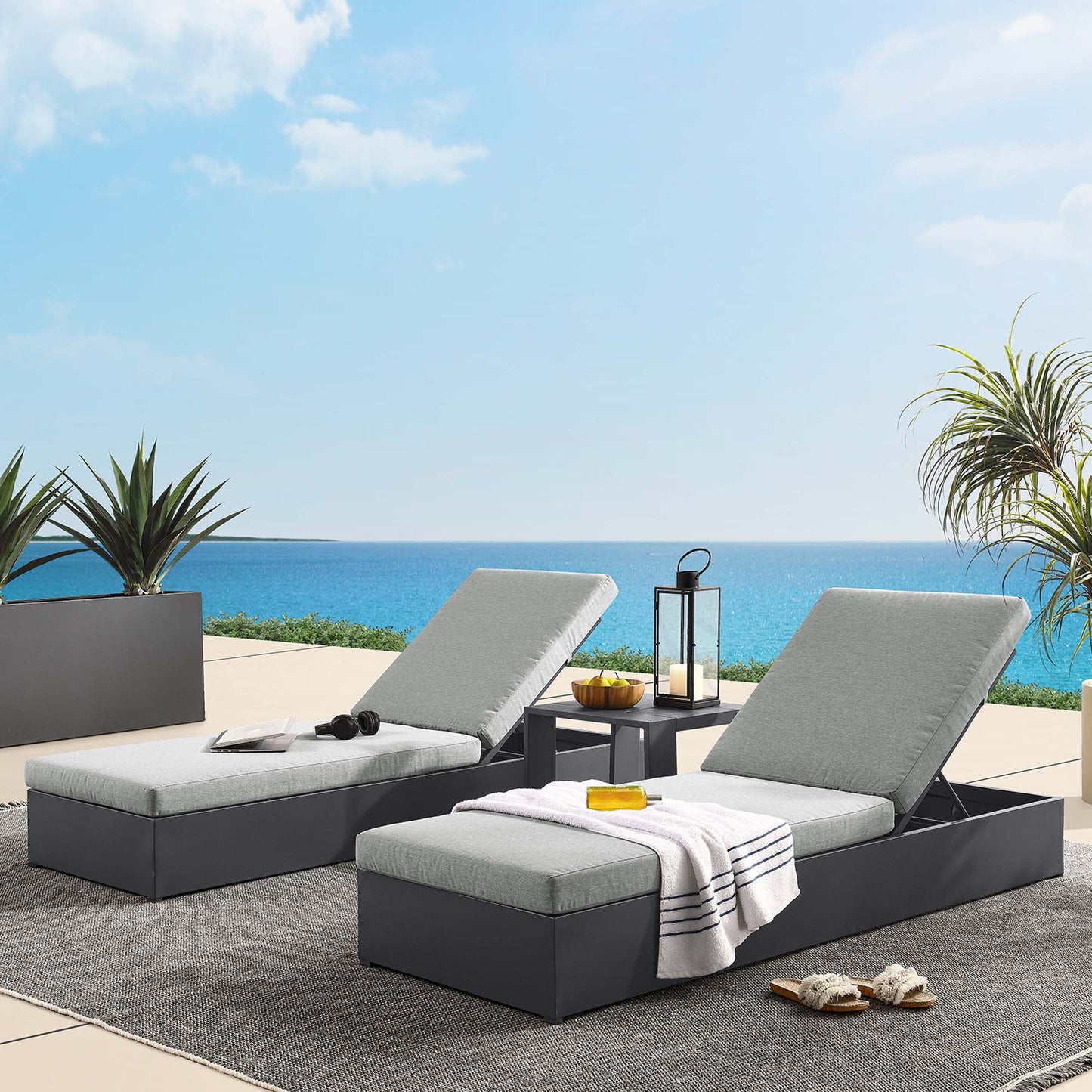 Tahoe 3-Piece Outdoor Patio Powder-Coated Aluminum Chaise Lounge Set by Modway EEI-6673-GRY-GRY
