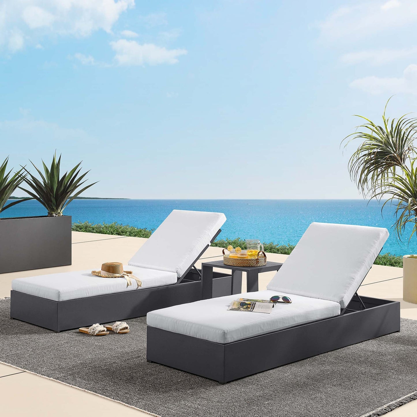Tahoe 3-Piece Outdoor Patio Powder-Coated Aluminum Chaise Lounge Set by Modway EEI-6673-GRY-WHI