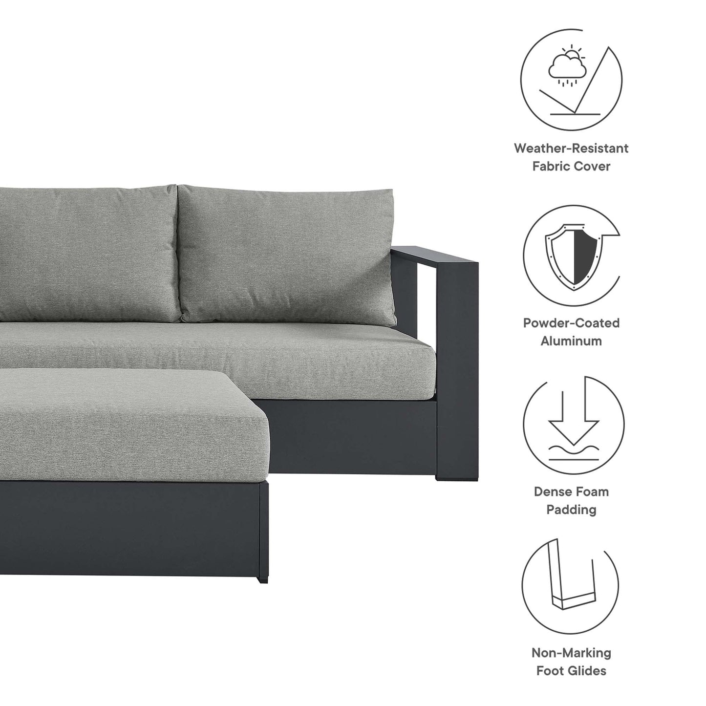 Tahoe 5-Piece Outdoor Patio Powder-Coated Aluminum Sectional Sofa Set by Modway EEI-6674-GRY-GRY