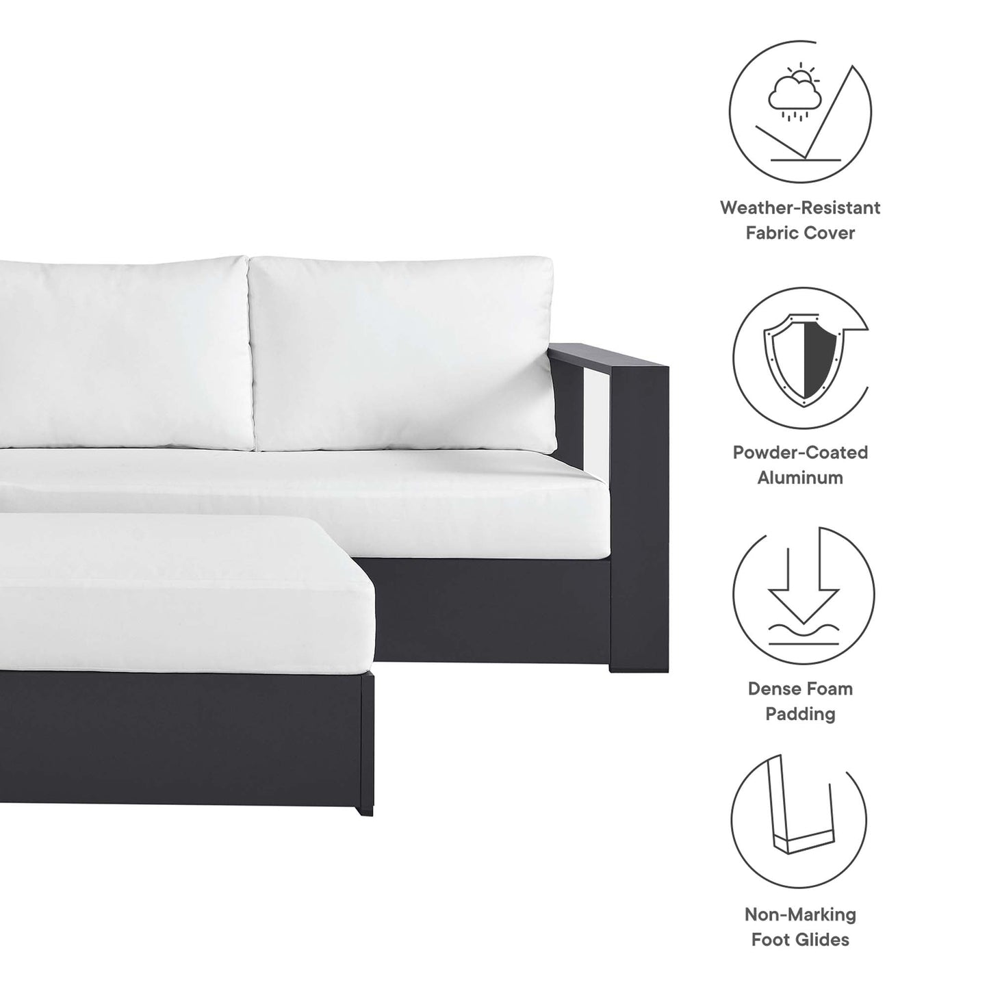 Tahoe 5-Piece Outdoor Patio Powder-Coated Aluminum Sectional Sofa Set by Modway EEI-6674-GRY-WHI