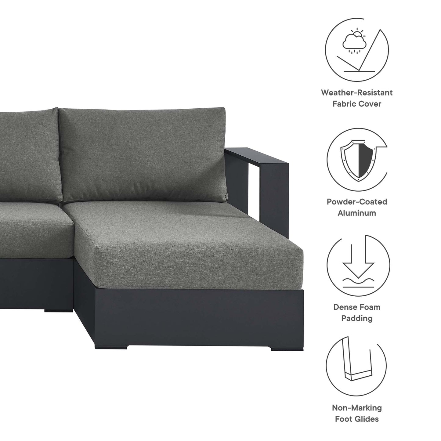 Tahoe 4-Piece Outdoor Patio Powder-Coated Aluminum Sectional Sofa Set by Modway EEI-6676-GRY-CHA