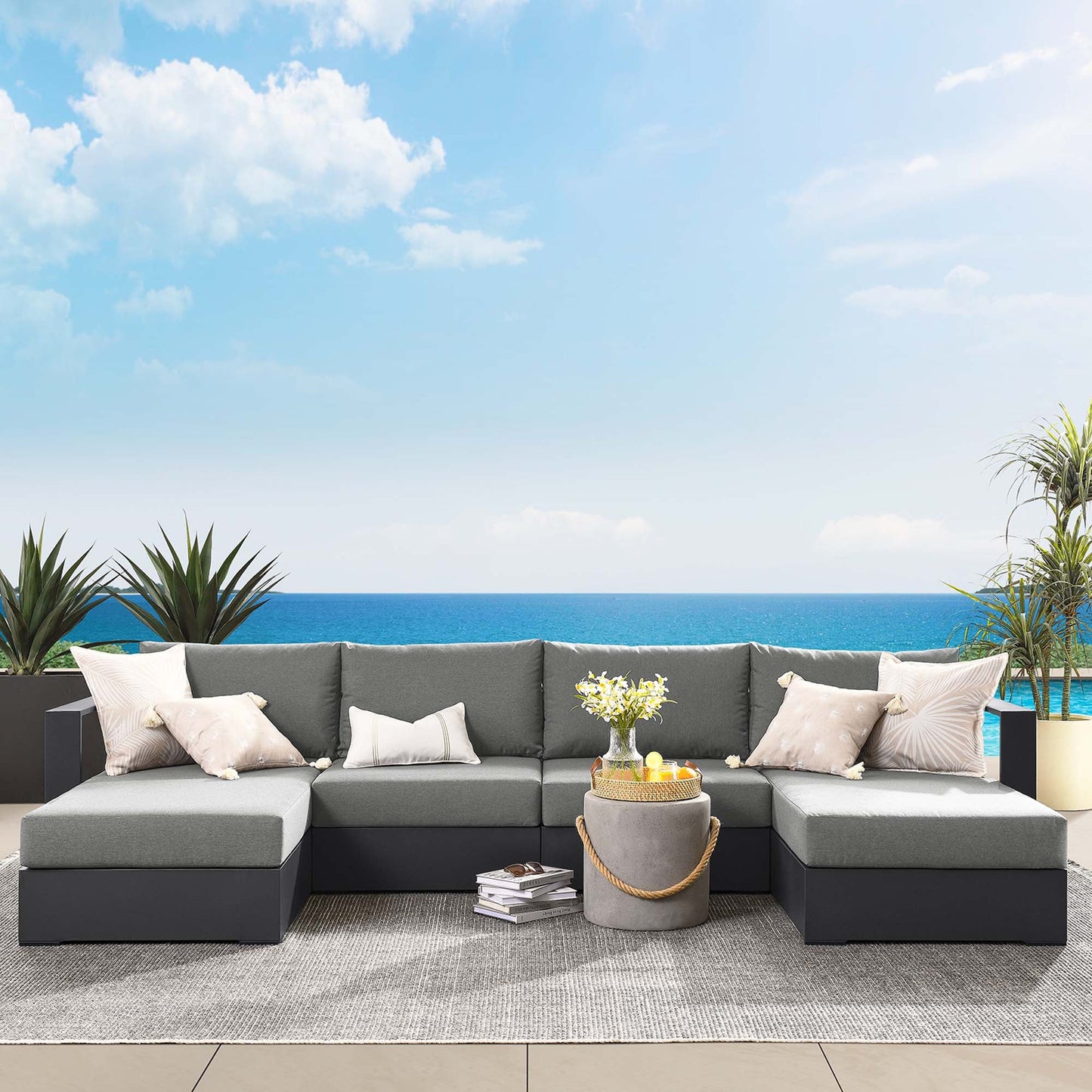 Tahoe 4-Piece Outdoor Patio Powder-Coated Aluminum Sectional Sofa Set by Modway EEI-6676-GRY-CHA