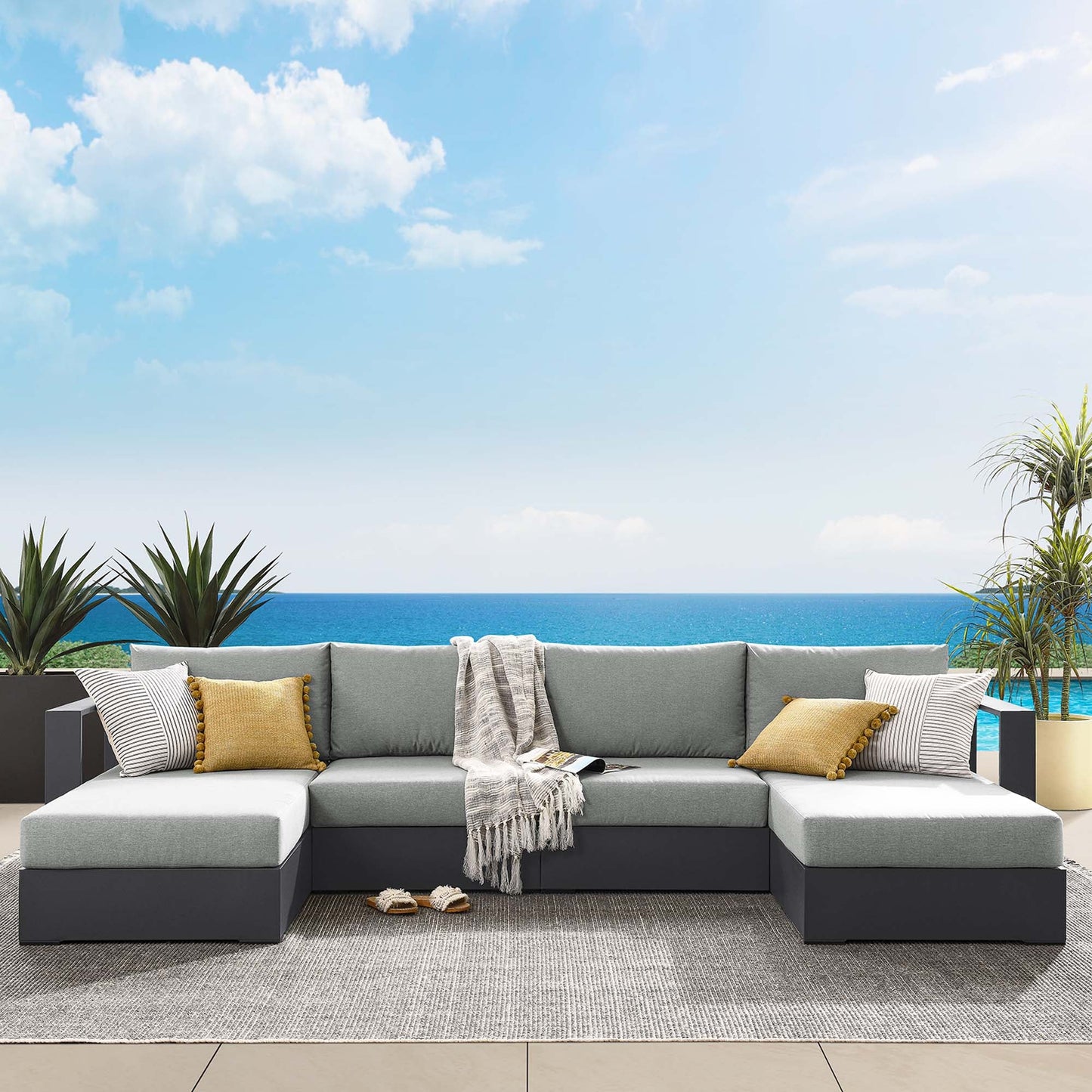 Tahoe 4-Piece Outdoor Patio Powder-Coated Aluminum Sectional Sofa Set by Modway EEI-6676-GRY-GRY
