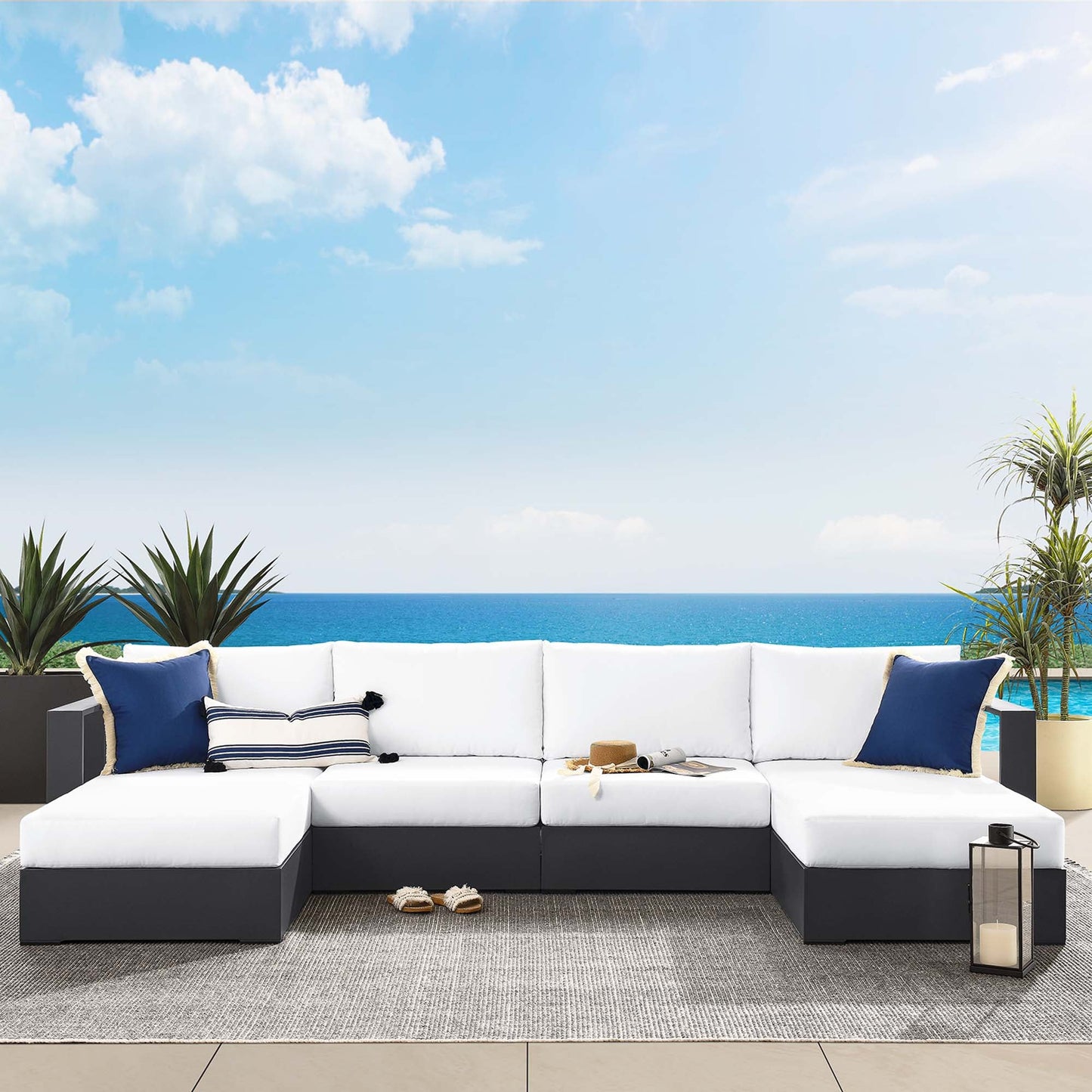 Tahoe 4-Piece Outdoor Patio Powder-Coated Aluminum Sectional Sofa Set by Modway EEI-6676-GRY-WHI