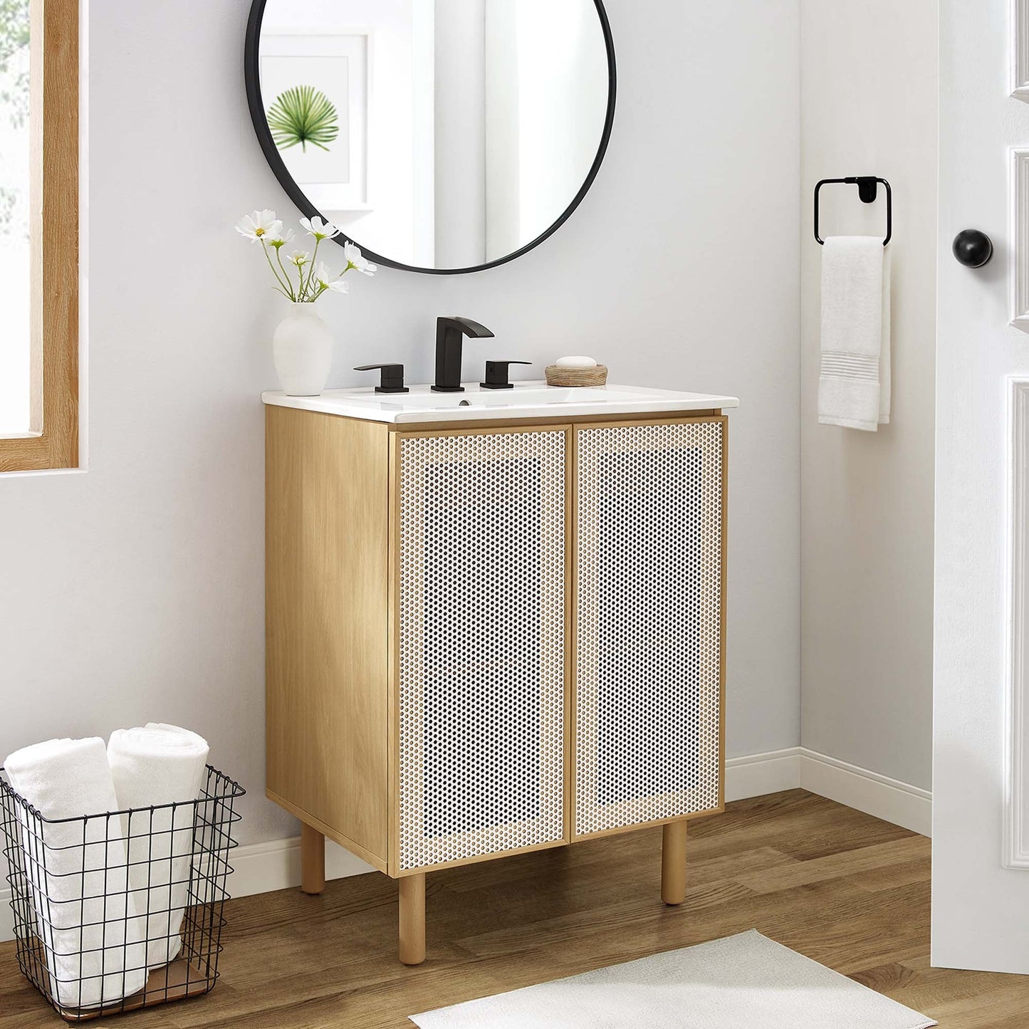 Calla 24" Perforated Metal Bathroom Vanity by Modway EEI-6677-WHI-OAK