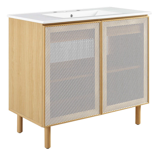 Calla 36" Perforated Metal Bathroom Vanity by Modway EEI-6678-WHI-OAK