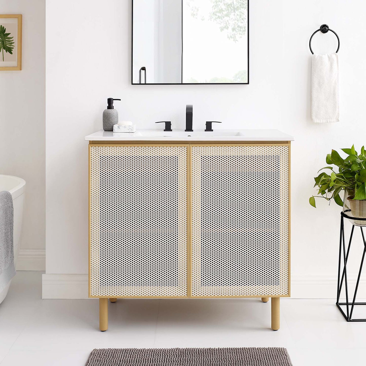 Calla 36" Perforated Metal Bathroom Vanity by Modway EEI-6678-WHI-OAK