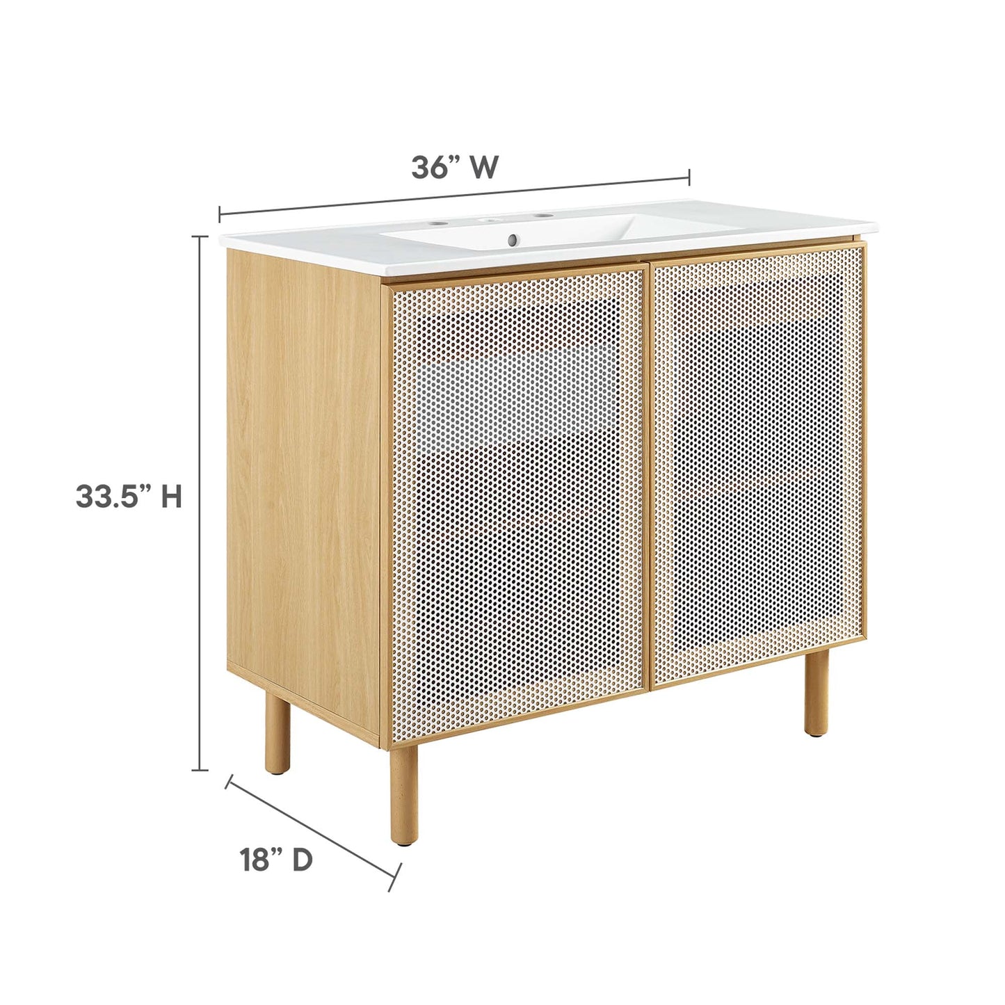 Calla 36" Perforated Metal Bathroom Vanity by Modway EEI-6678-WHI-OAK