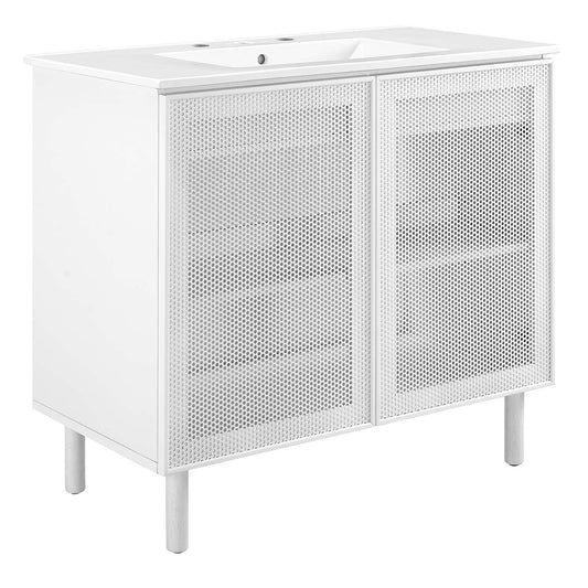 Calla 36" Perforated Metal Bathroom Vanity by Modway EEI-6678-WHI-WHI