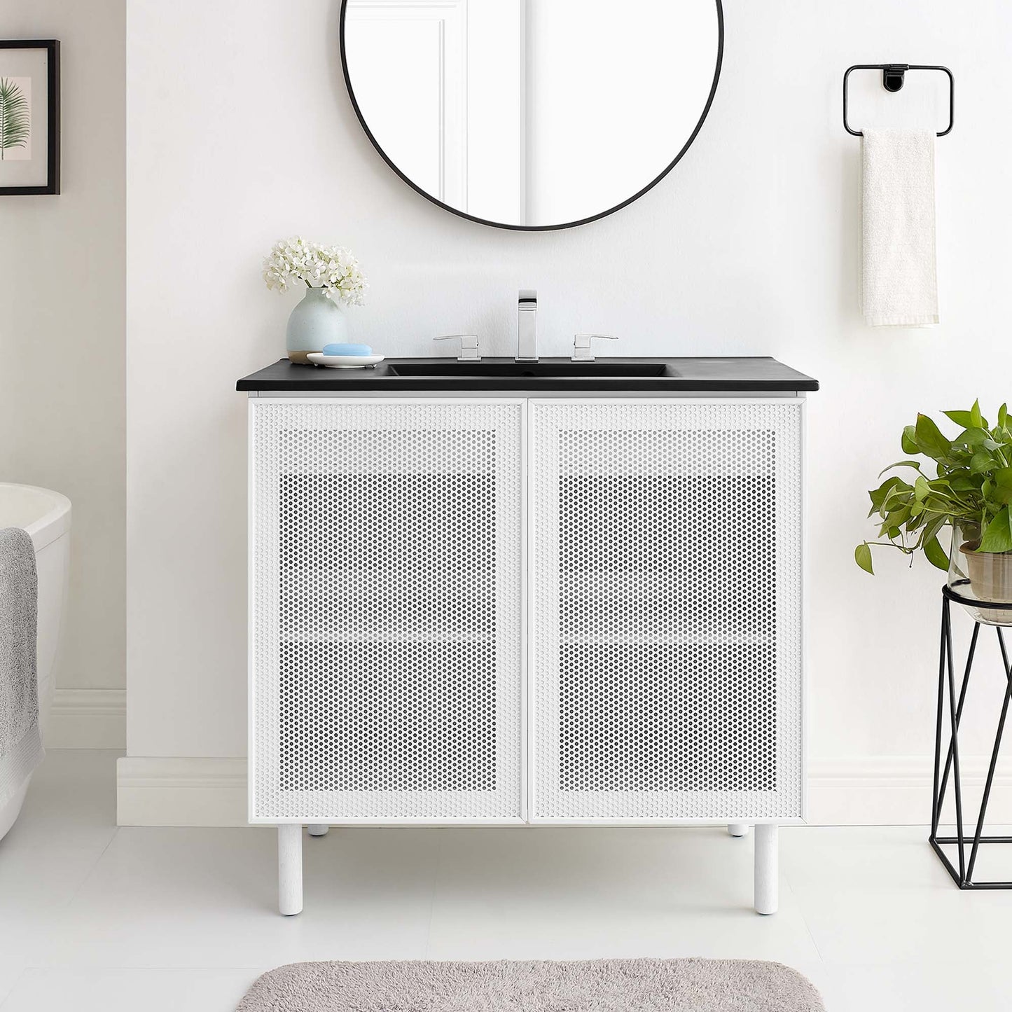 Calla 36" Perforated Metal Bathroom Vanity by Modway EEI-6680-BLK-WHI