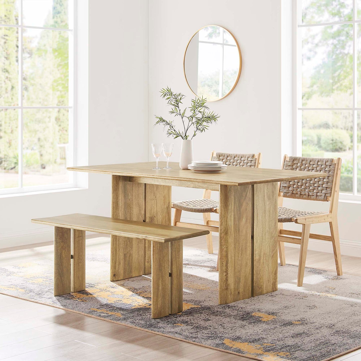 Amistad 60" Wood Dining Table and Bench Set by Modway EEI-6690-OAK