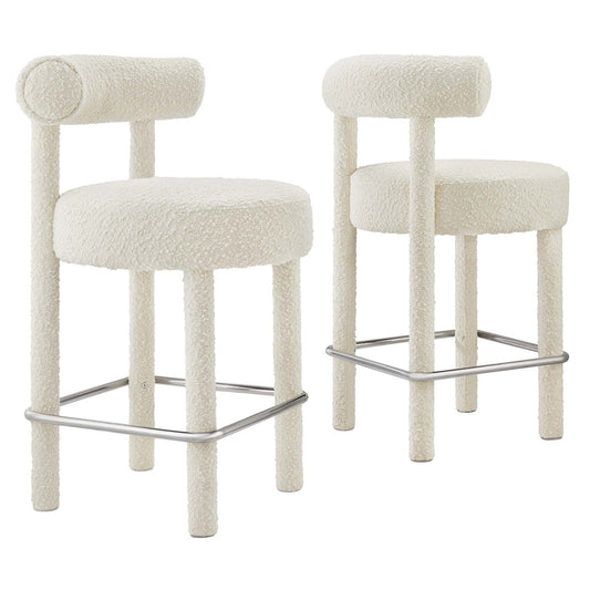 Toulouse Boucle Fabric Counter Stool Set of 2 by Modway EEI-6707-IVO-SLV