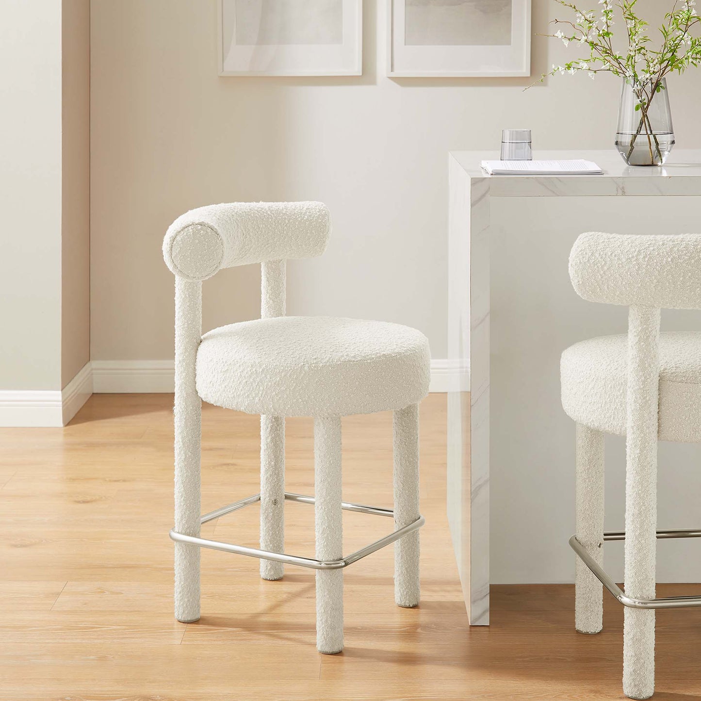 Toulouse Boucle Fabric Counter Stool Set of 2 by Modway EEI-6707-IVO-SLV