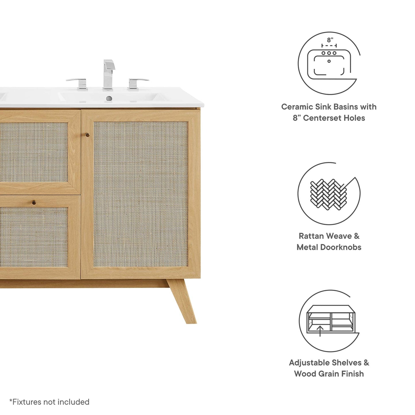 Soma 48” Double Sink Bathroom Vanity by Modway EEI-6721-OAK-WHI