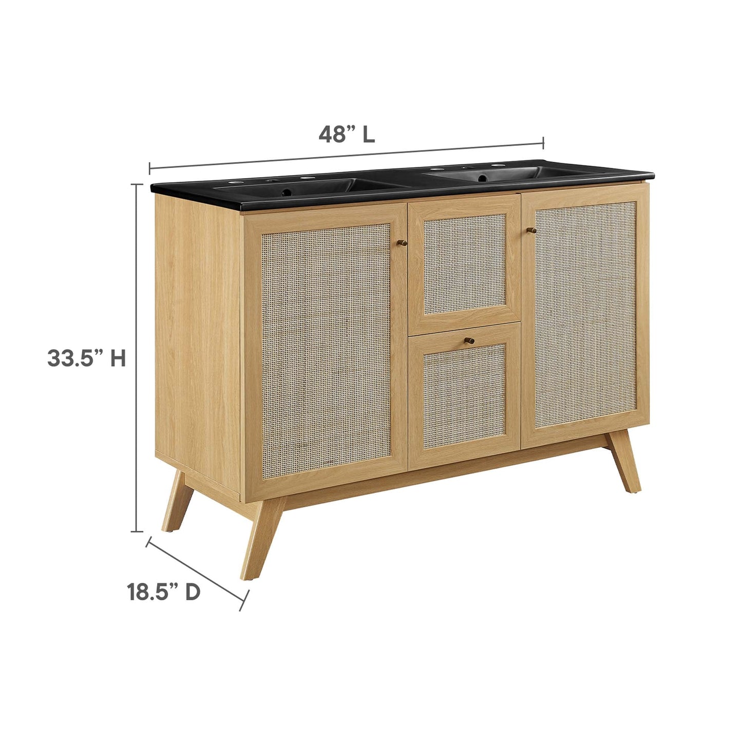 Soma 48” Double Sink Bathroom Vanity by Modway EEI-6722-OAK-BLK