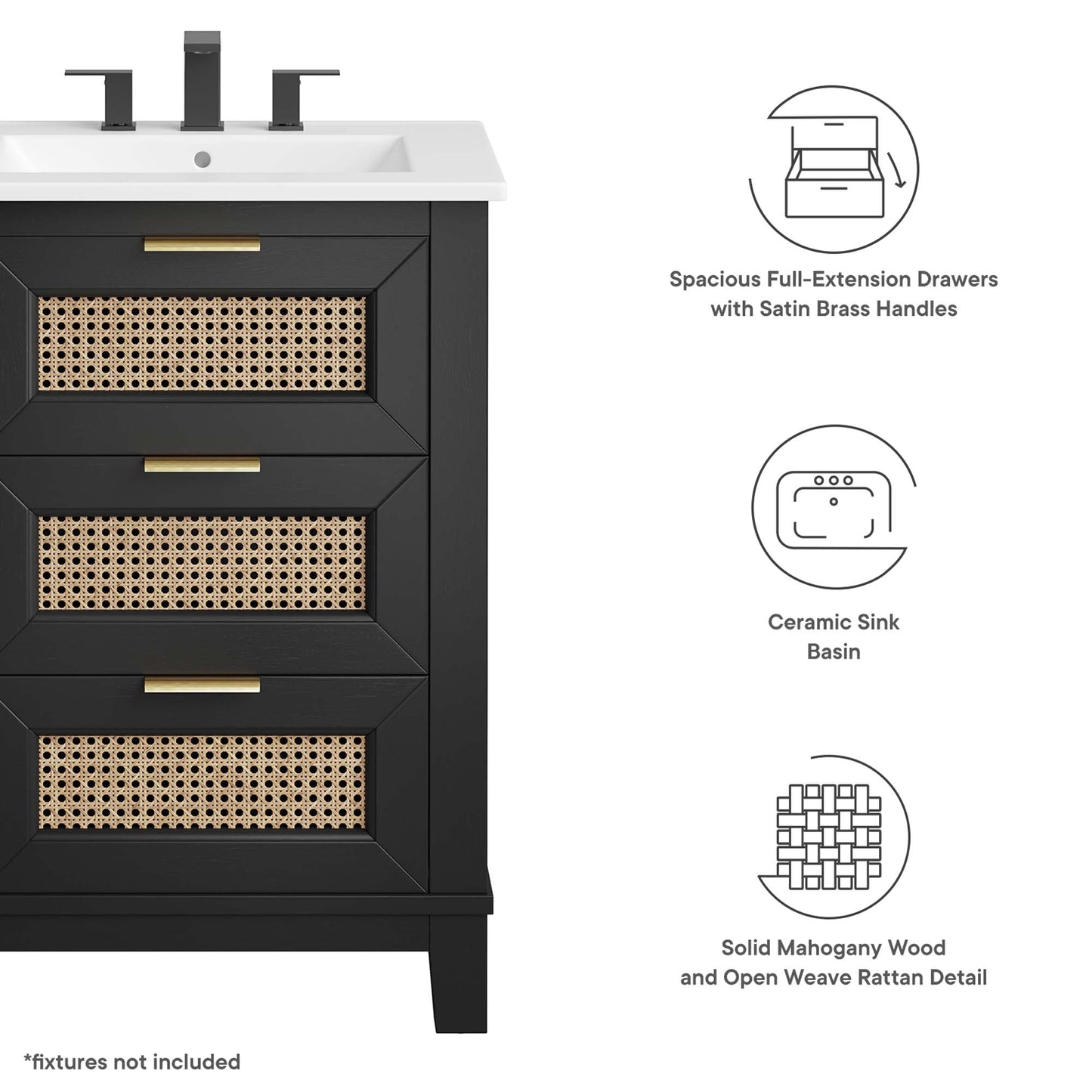 Dixie 24" Solid Wood Bathroom Vanity by Modway EEI-6723-BLK-WHI
