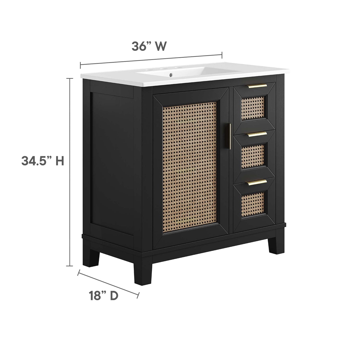 Dixie 36” Solid Wood Bathroom Vanity Cabinet by Modway EEI-6725-BLK-WHI