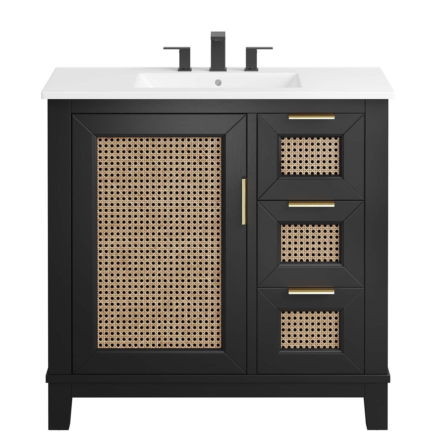 Dixie 36” Solid Wood Bathroom Vanity Cabinet by Modway EEI-6725-BLK-WHI