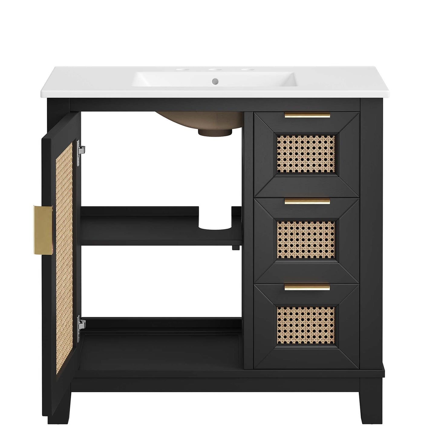 Dixie 36” Solid Wood Bathroom Vanity Cabinet by Modway EEI-6725-BLK-WHI