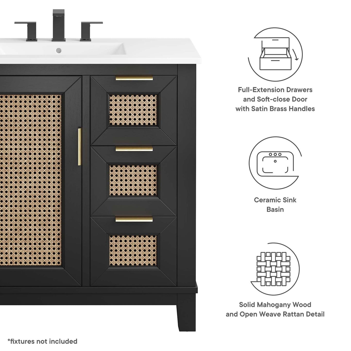 Dixie 36” Solid Wood Bathroom Vanity Cabinet by Modway EEI-6725-BLK-WHI