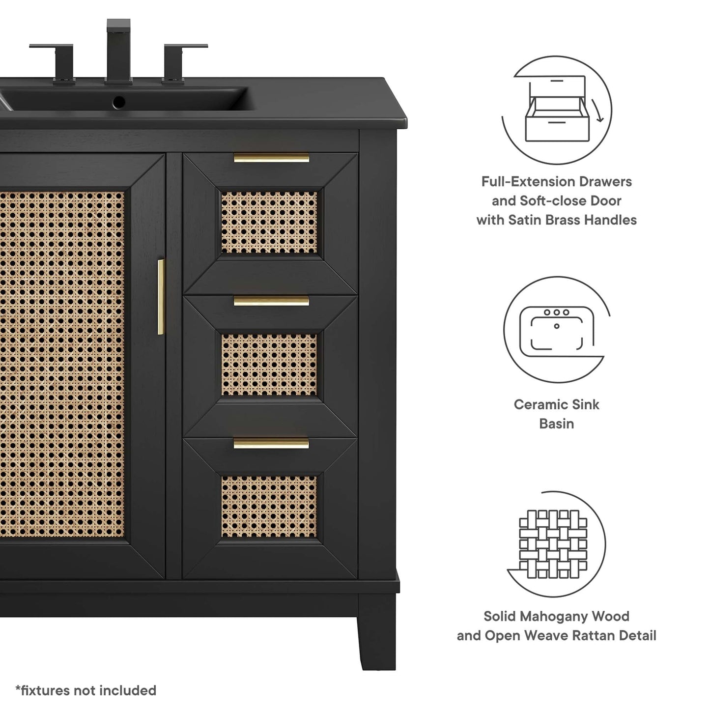 Dixie 36” Solid Wood Bathroom Vanity Cabinet by Modway EEI-6726-BLK-BLK