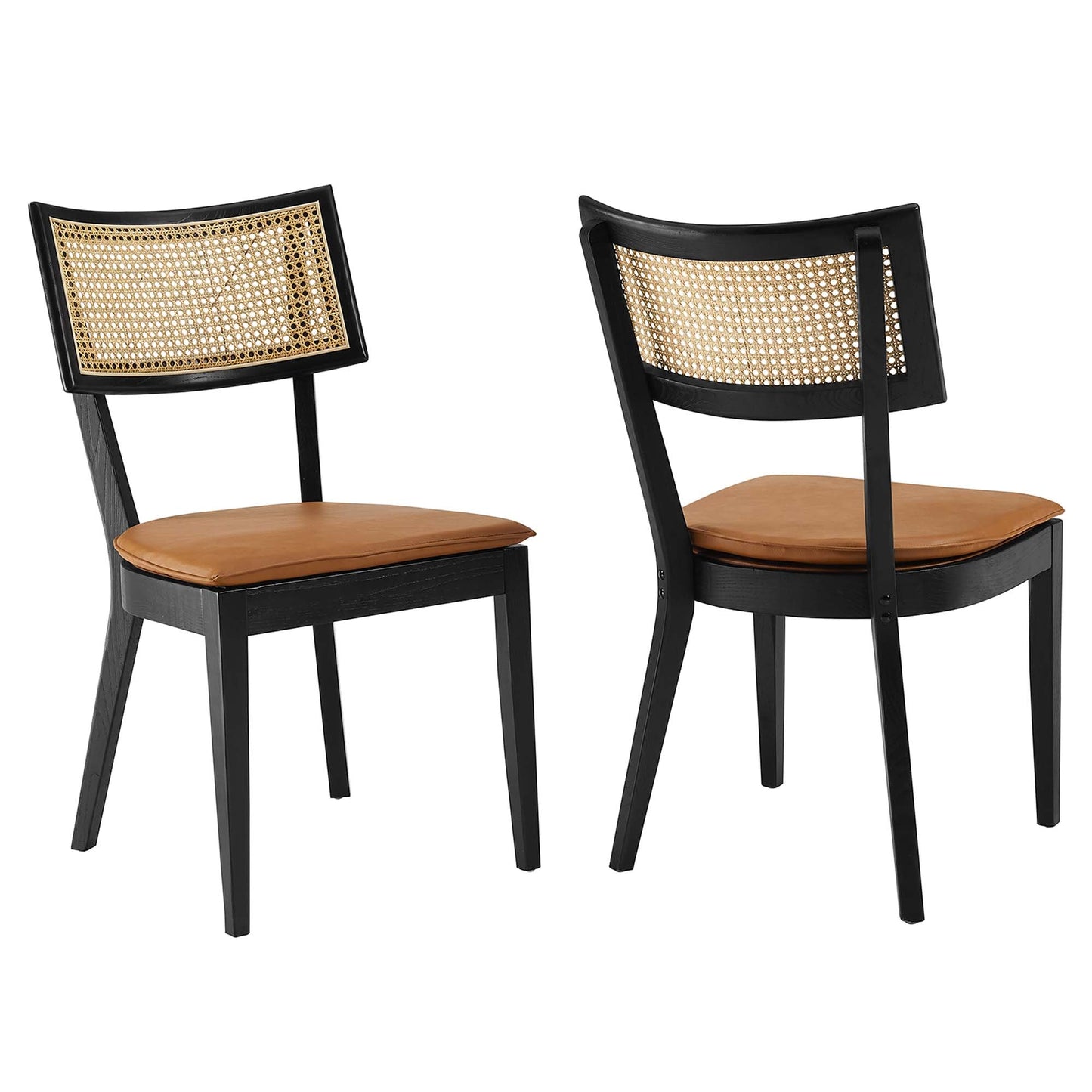 Caledonia Vegan Leather Upholstered Wood Dining Chairs Set of 2 by Modway EEI-6732-BLK-TAN