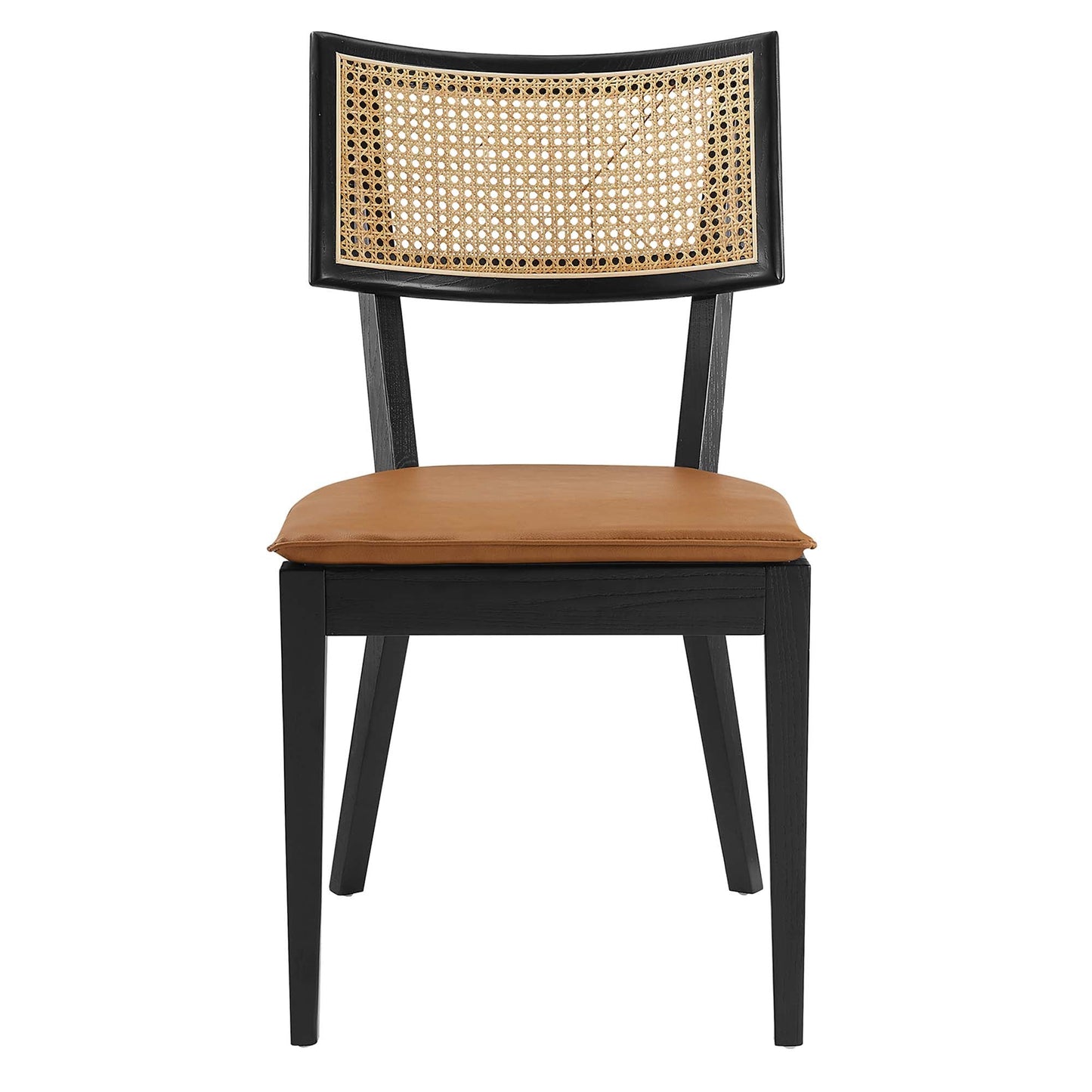 Caledonia Vegan Leather Upholstered Wood Dining Chairs Set of 2 by Modway EEI-6732-BLK-TAN