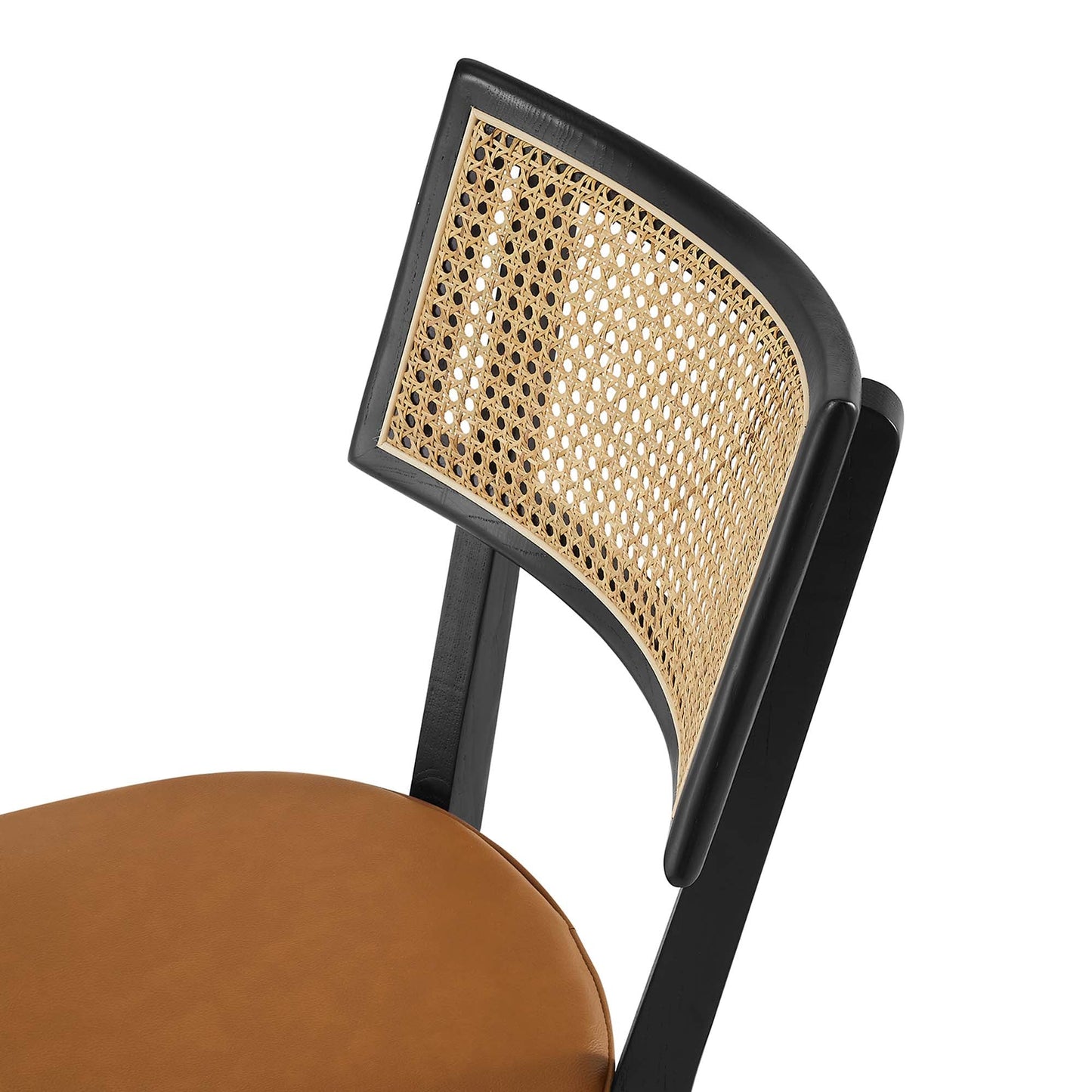 Caledonia Vegan Leather Upholstered Wood Dining Chairs Set of 2 by Modway EEI-6732-BLK-TAN