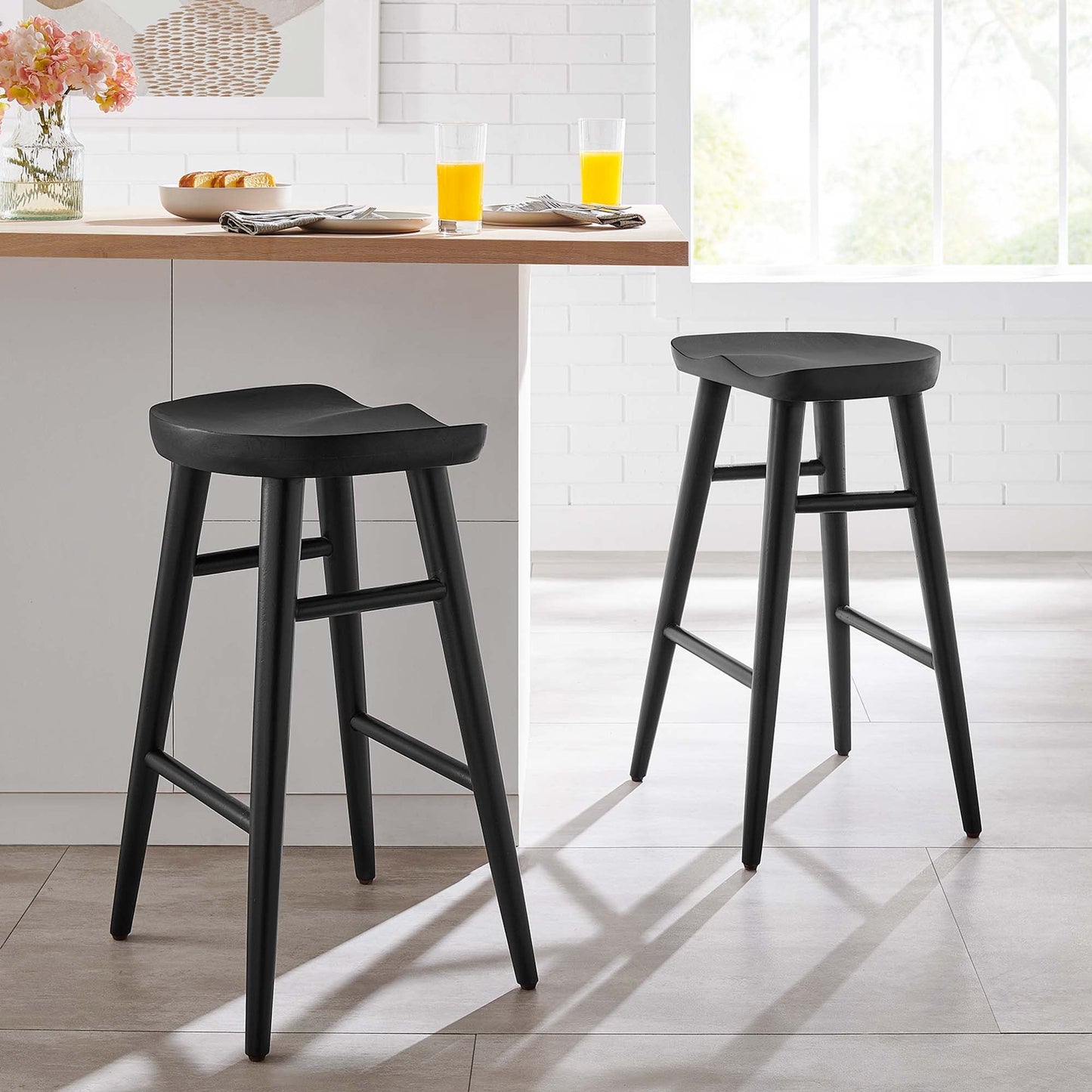 Saville Backless Wood Counter Stools Set of 2 by Modway EEI-6739-BLK
