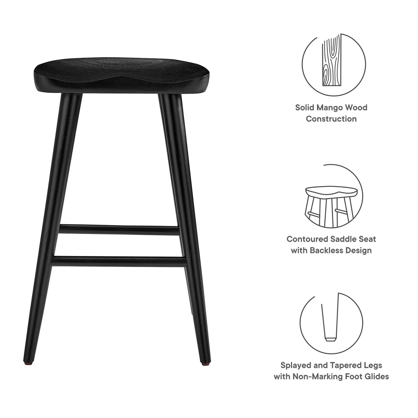 Saville Backless Wood Counter Stools Set of 2 by Modway EEI-6739-BLK