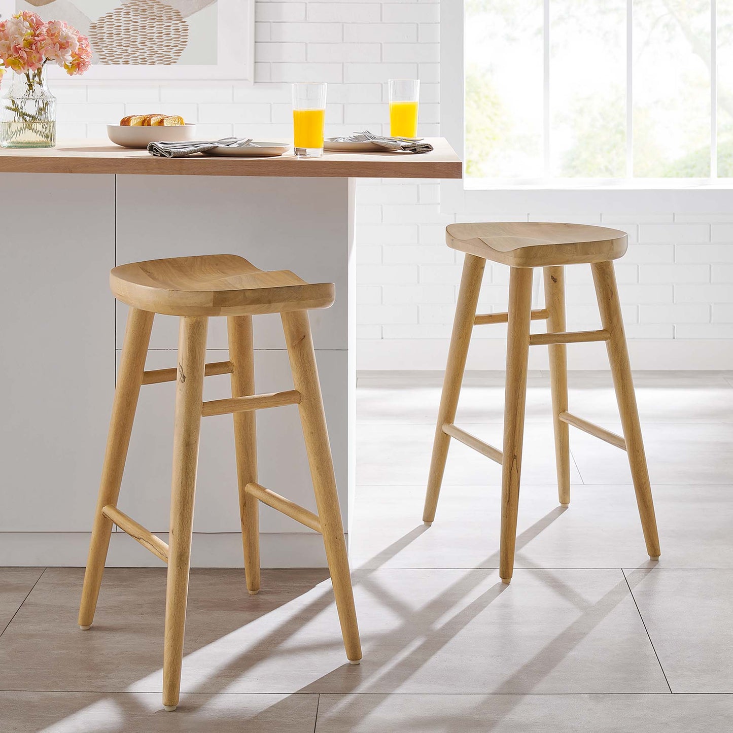 Saville Backless Wood Counter Stools Set of 2 by Modway EEI-6739-OAK