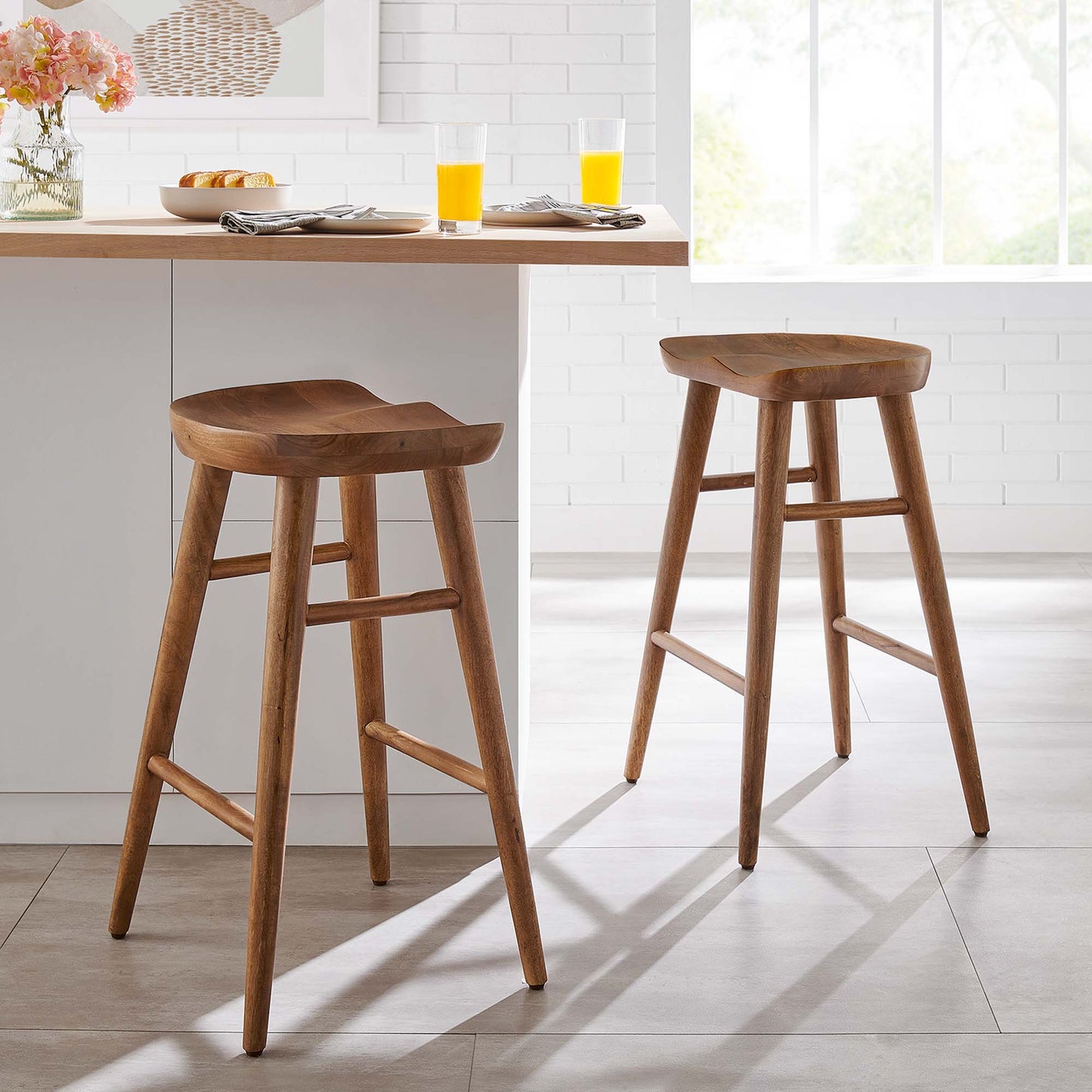 Saville Backless Wood Counter Stools Set of 2 by Modway EEI-6739-WAL