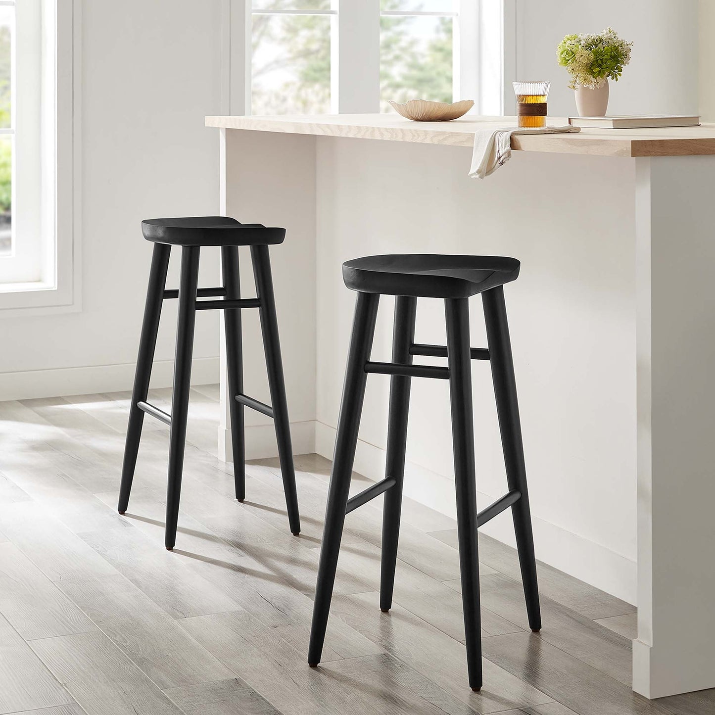 Saville Backless Wood Bar Stools Set of 2 by Modway EEI-6740-BLK