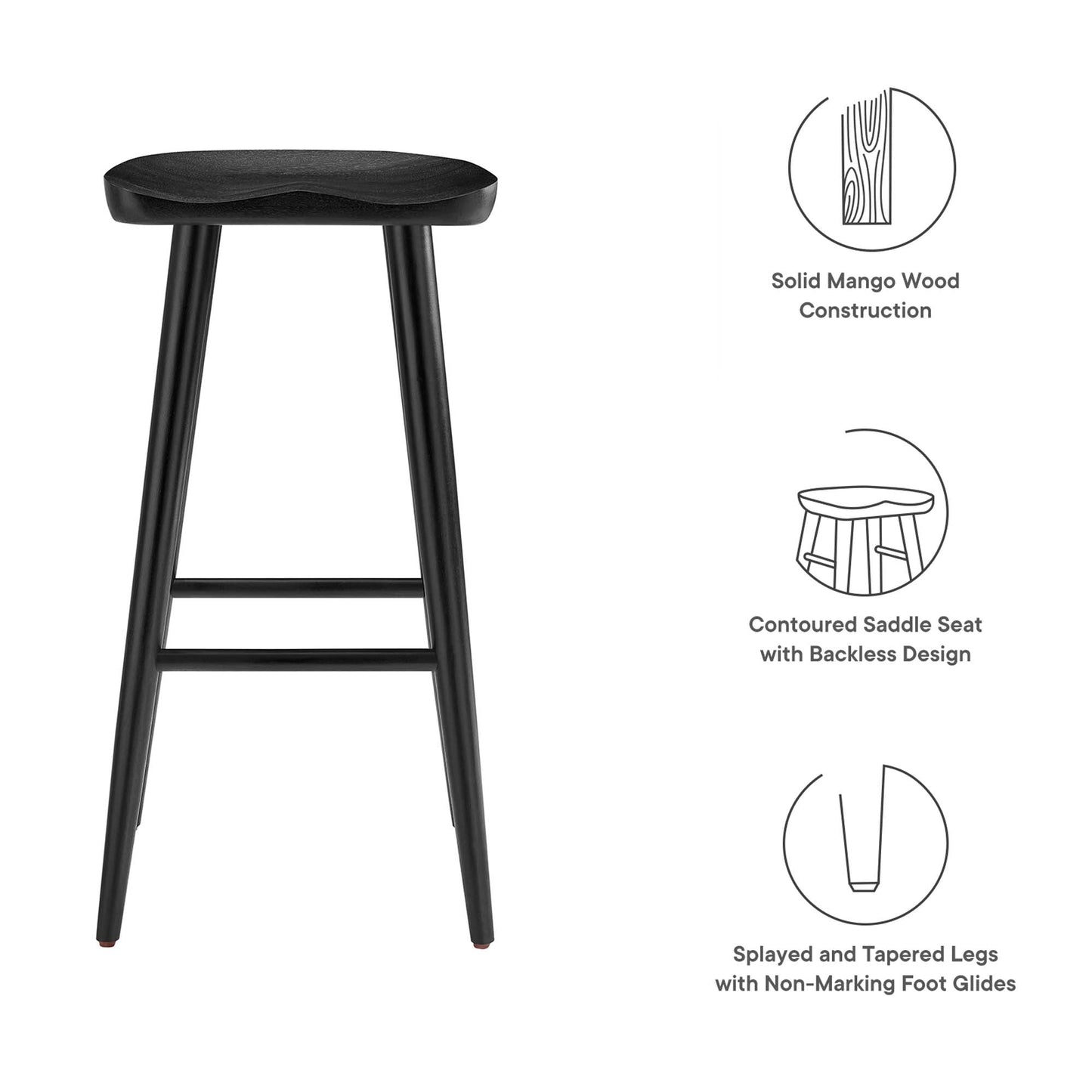 Saville Backless Wood Bar Stools Set of 2 by Modway EEI-6740-BLK