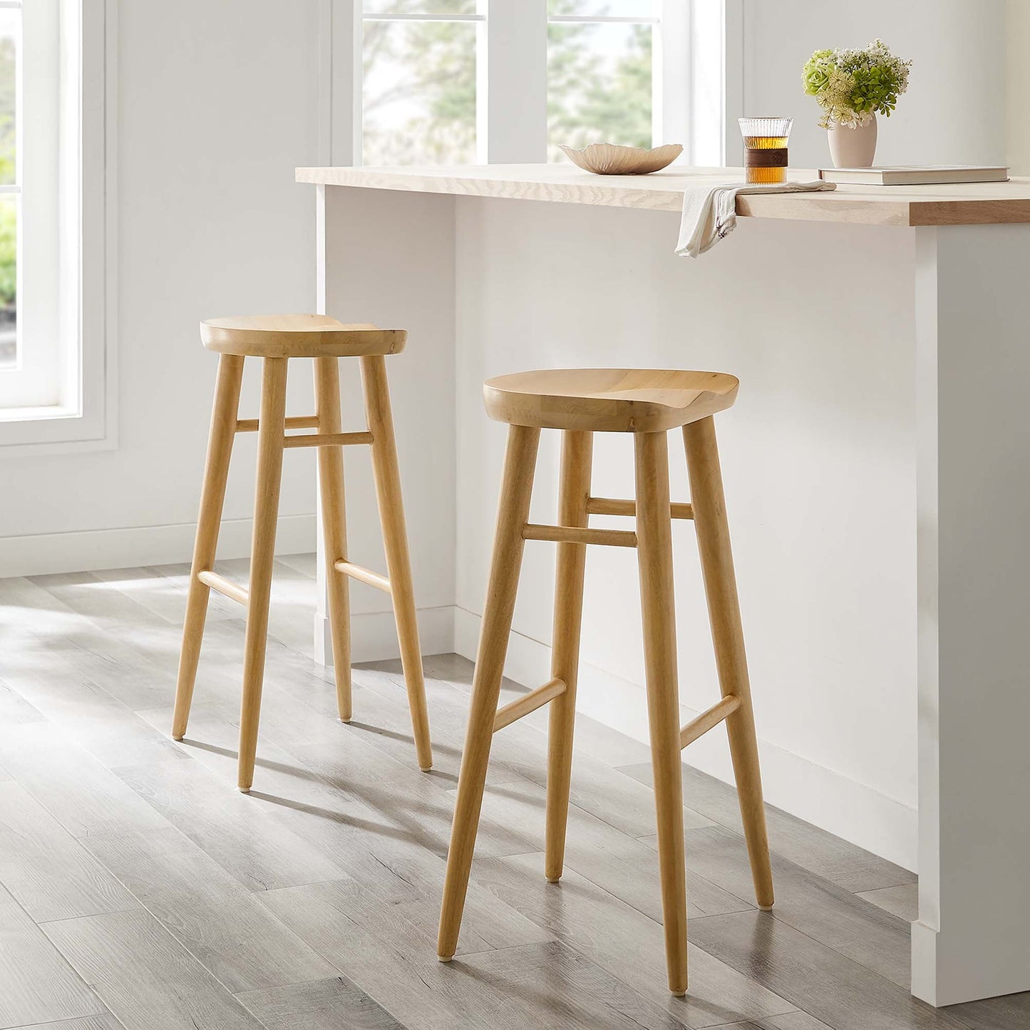 Saville Backless Wood Bar Stools Set of 2 by Modway EEI-6740-OAK