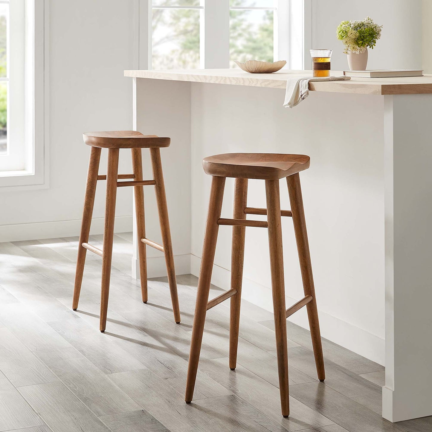 Saville Backless Wood Bar Stools Set of 2 by Modway EEI-6740-WAL