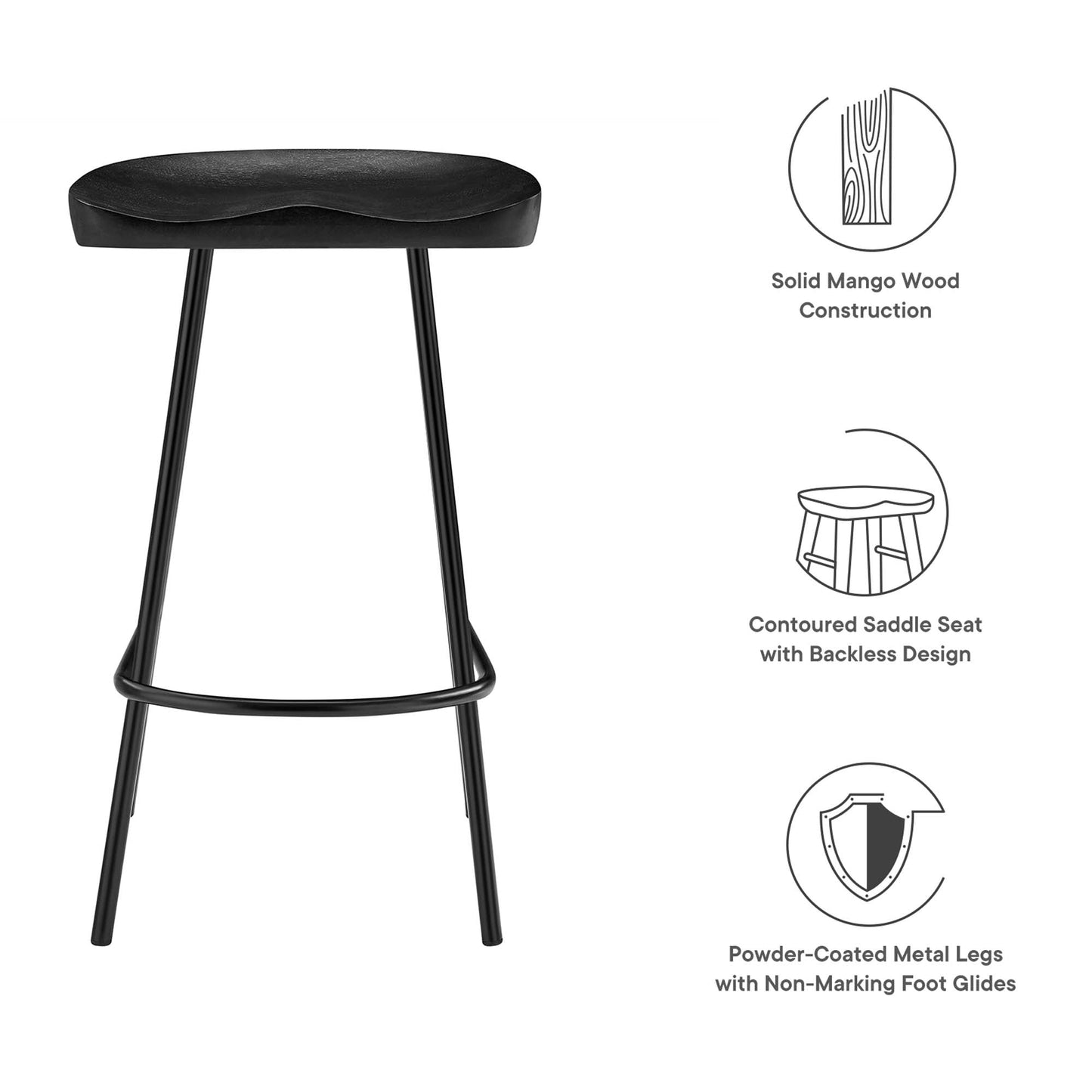 Concord Backless Wood Counter Stools Set of 2 by Modway EEI-6741-BLK