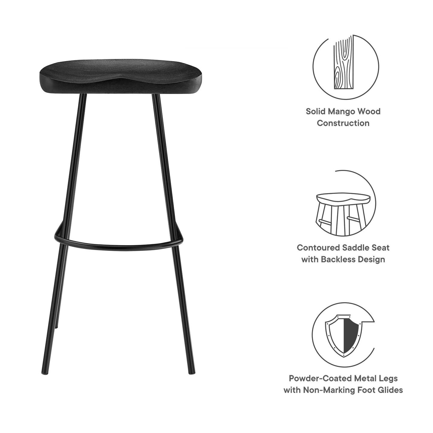 Concord Backless Wood Bar Stools Set of 2 by Modway EEI-6742-BLK