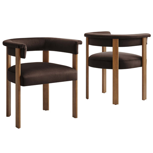 Imogen Performance Velvet Barrel Dining Chairs Set of 2 by Modway EEI-6775-CHB-DBR