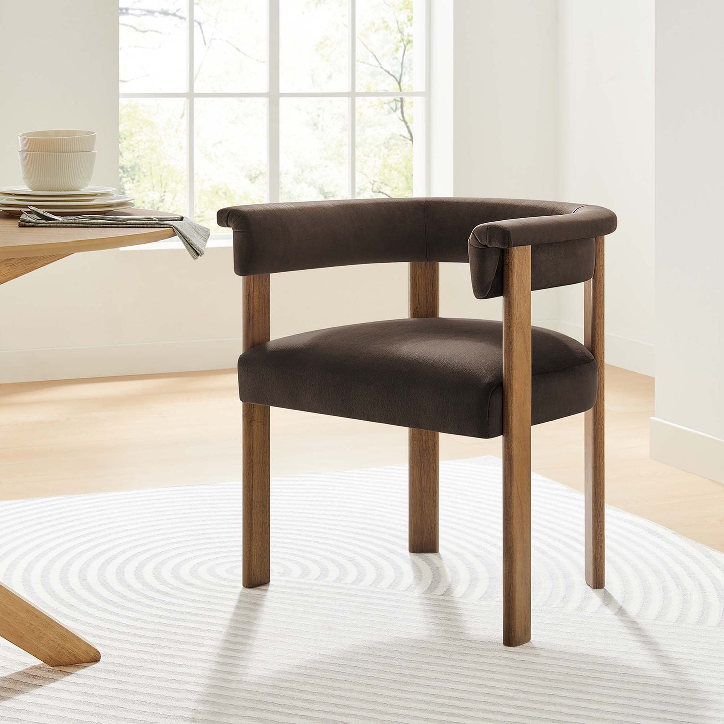 Imogen Performance Velvet Barrel Dining Chairs Set of 2 by Modway EEI-6775-CHB-DBR