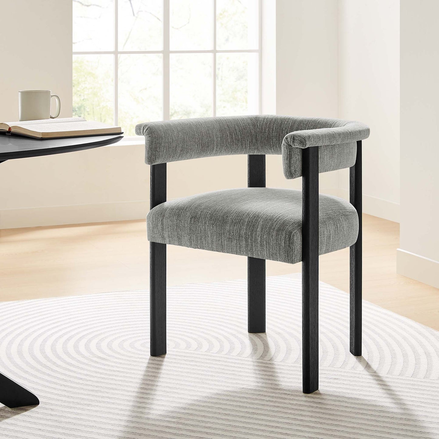 Imogen  Fabric Upholstered Barrel Dining Chairs Set of 2 by Modway EEI-6776-HEG-BLK