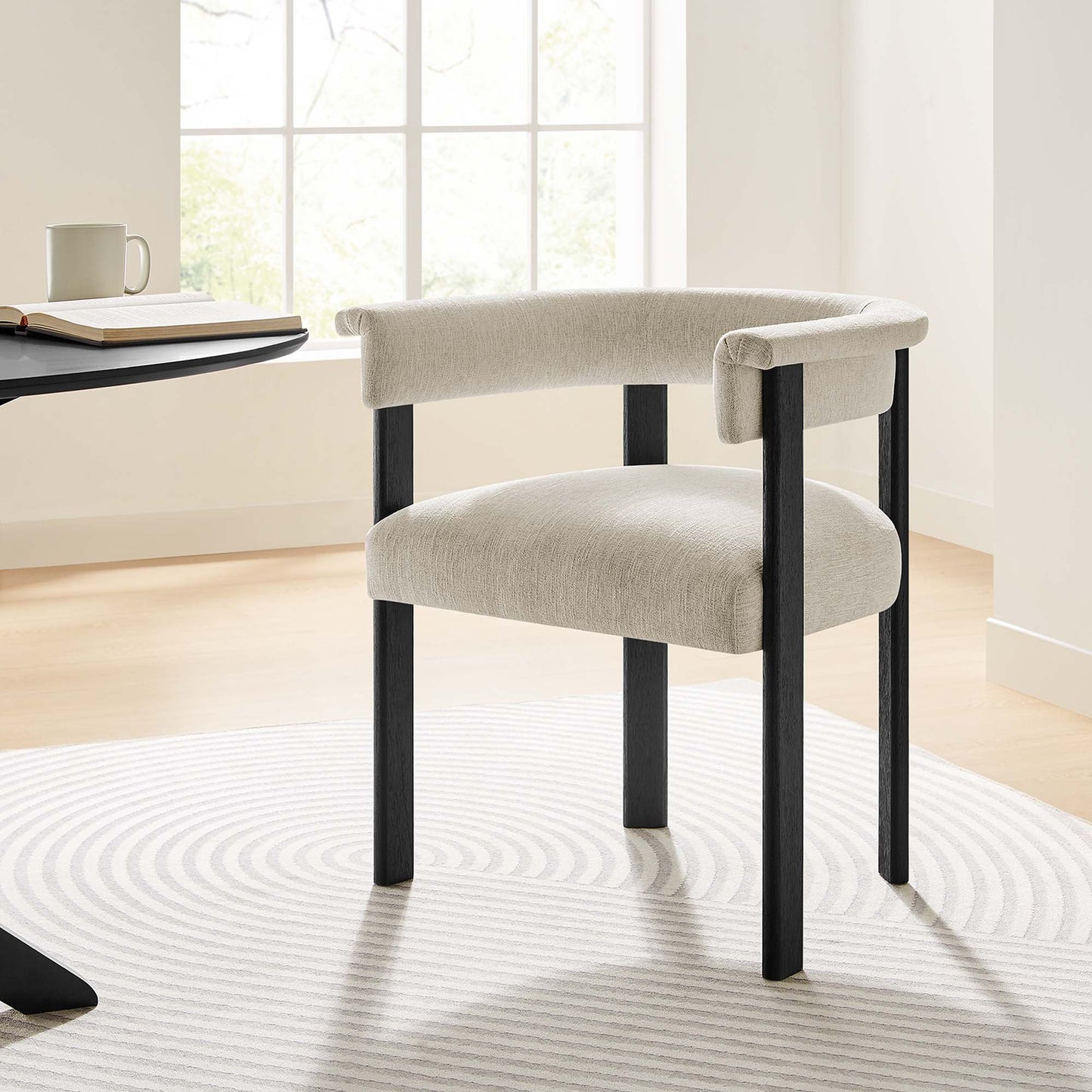 Imogen  Fabric Upholstered Barrel Dining Chairs Set of 2 by Modway EEI-6776-HEI-BLK