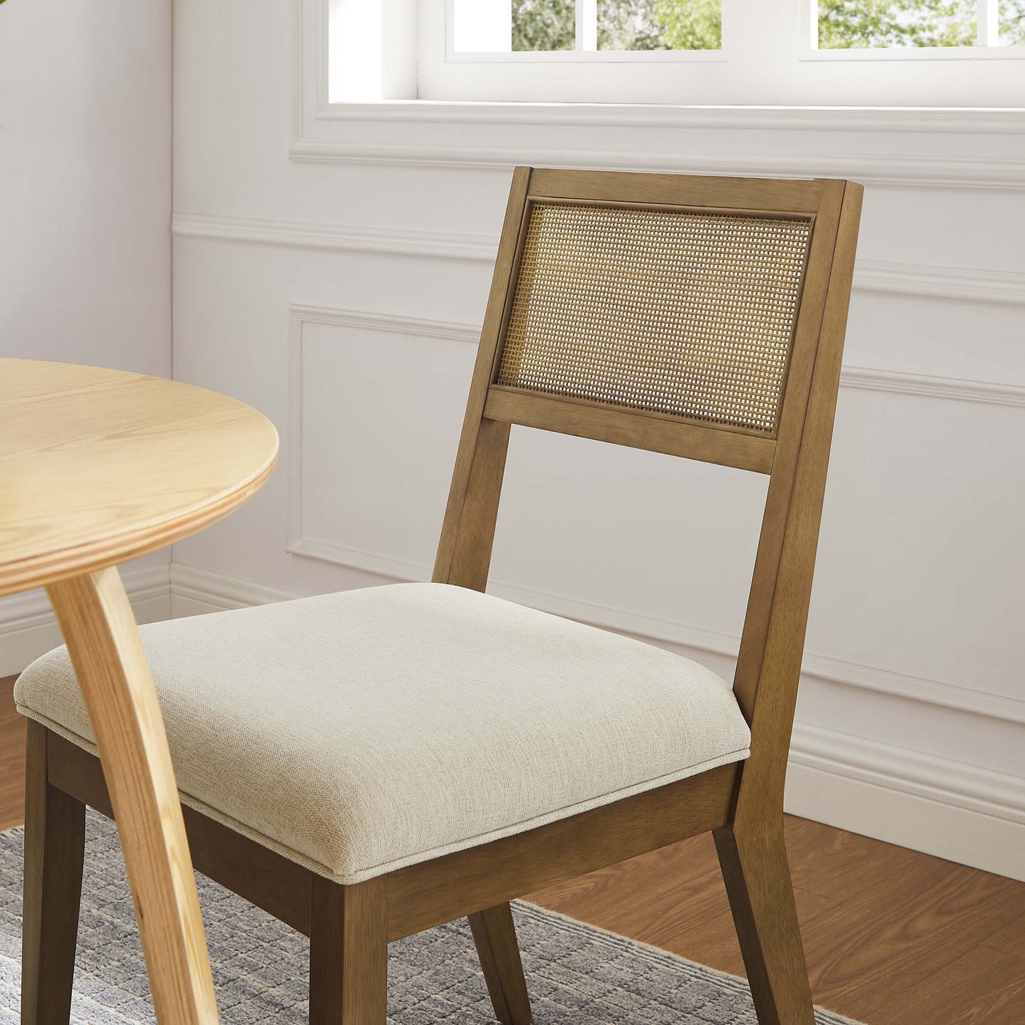 Nimba Faux Rattan Fabric Dining Chairs Set of 2 by Modway