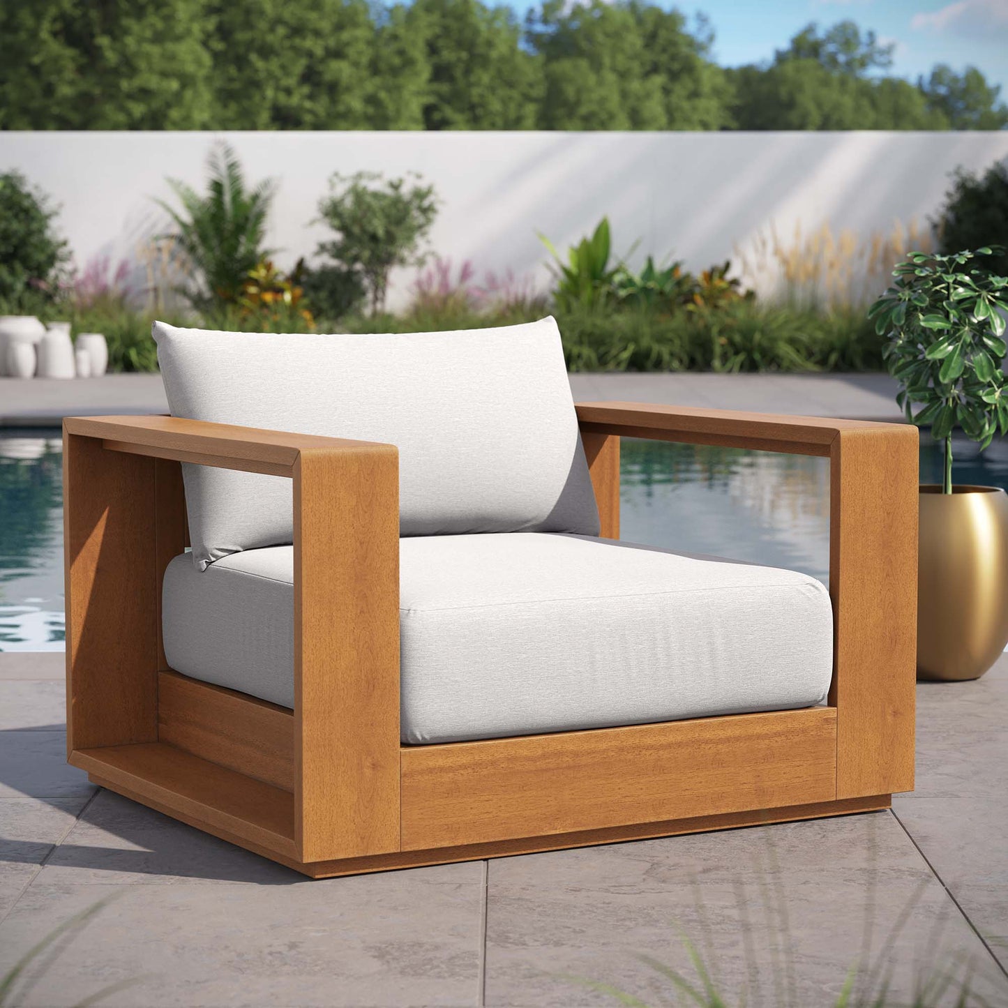 Tahoe Outdoor Patio Acacia Wood Chair by Modway EEI-6782-NAT-LGR