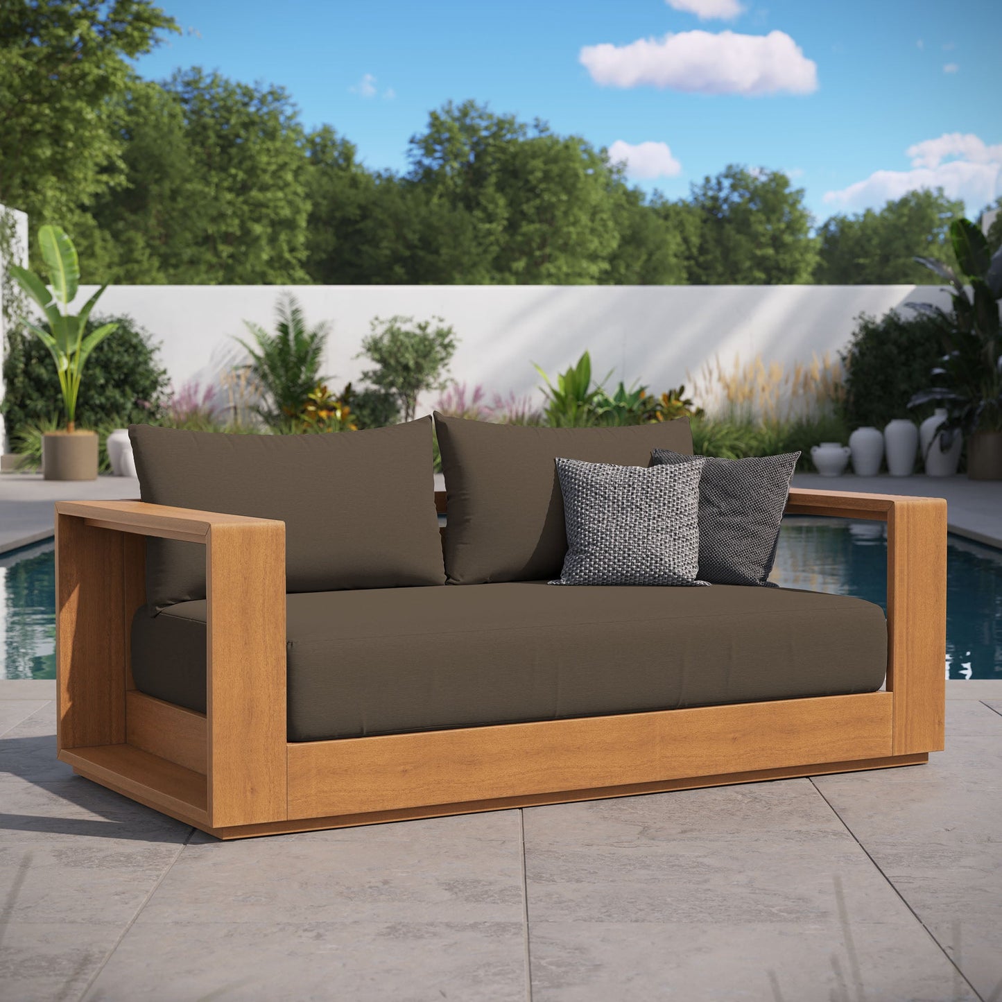 Tahoe Acacia Wood Outdoor Patio Acacia Wood Loveseat by Modway EEI-6783-NAT-COA